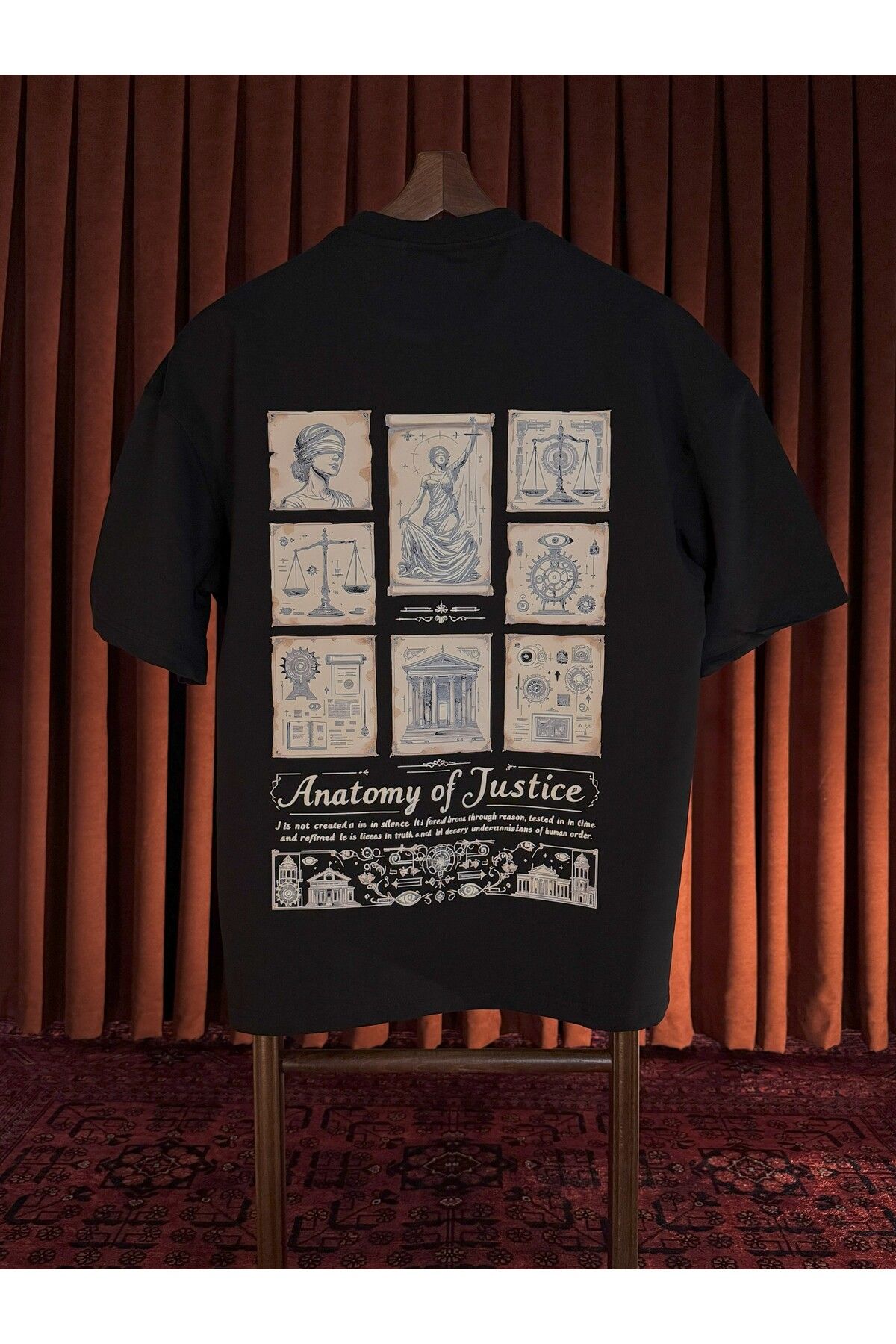 KOUROSHIA Unisex Anatomy Of Justice Bisiklet Yaka Oversize T-Shirt