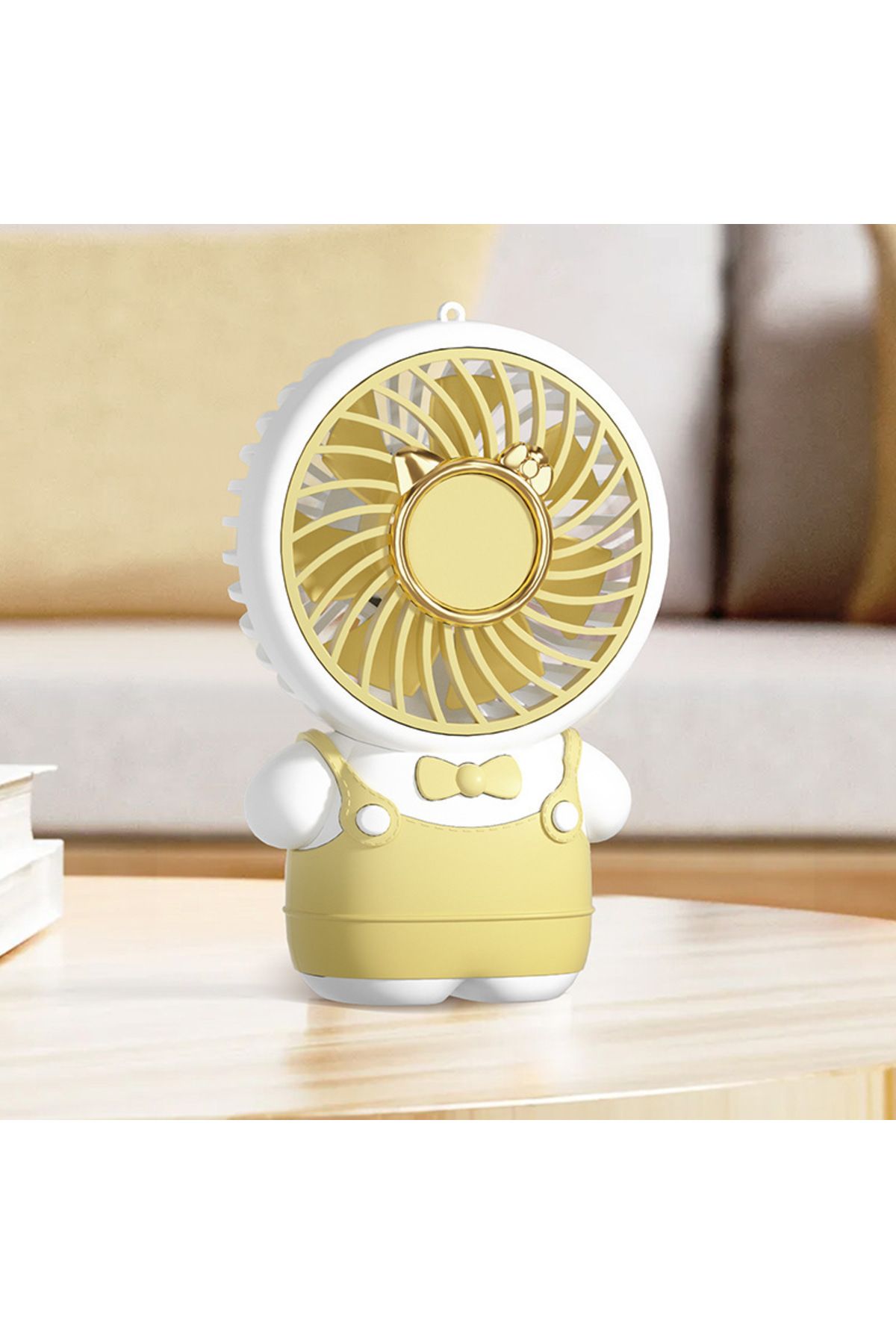 Livava Papyonlu Mini Fan Askılı, Usb li ve Şarj Edilebilir, Sarı, 13x8