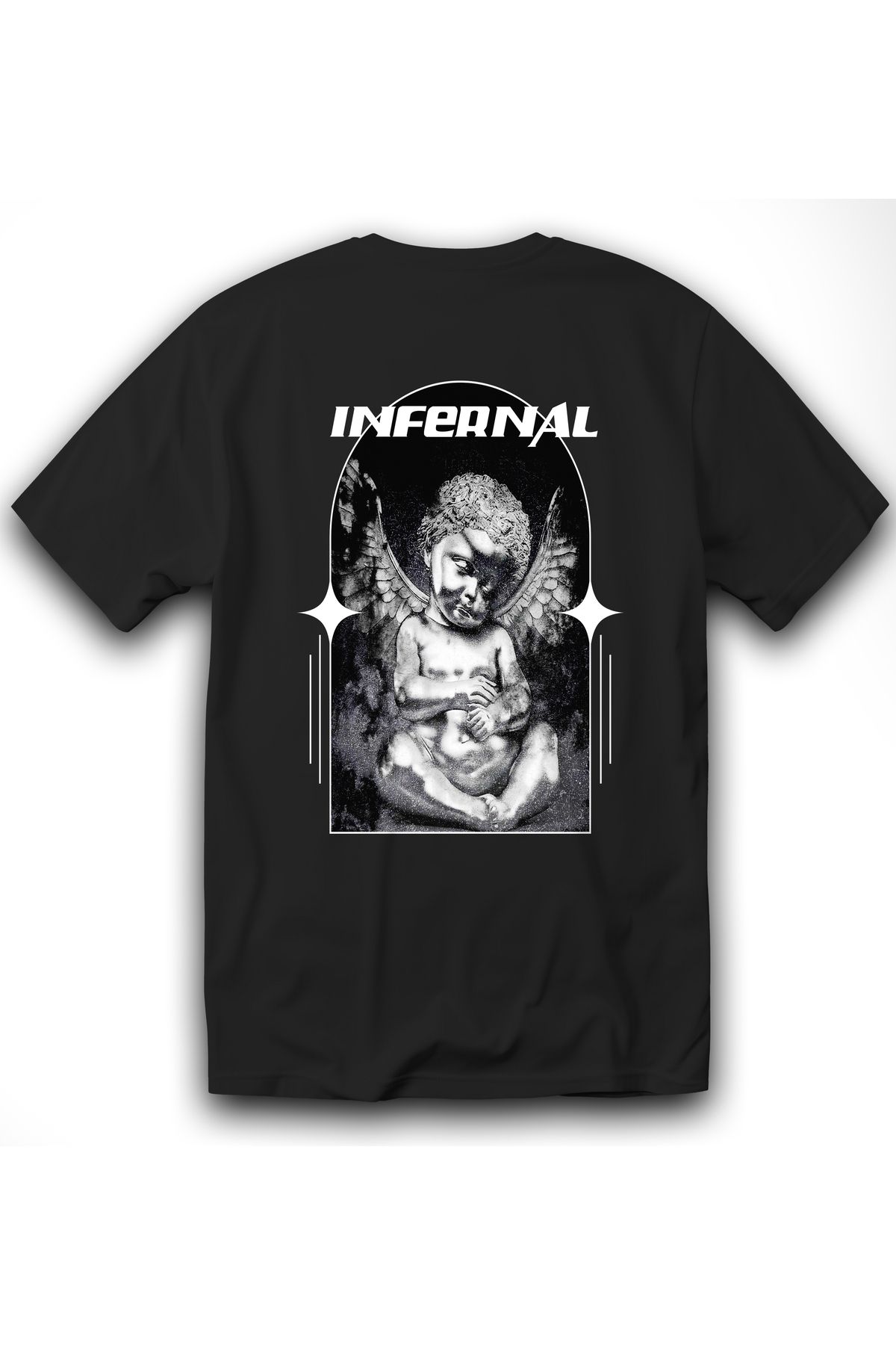 MODA INFERNAL Baskılı Oversize Geniş Kalıp Bisiklet Yaka Tişört