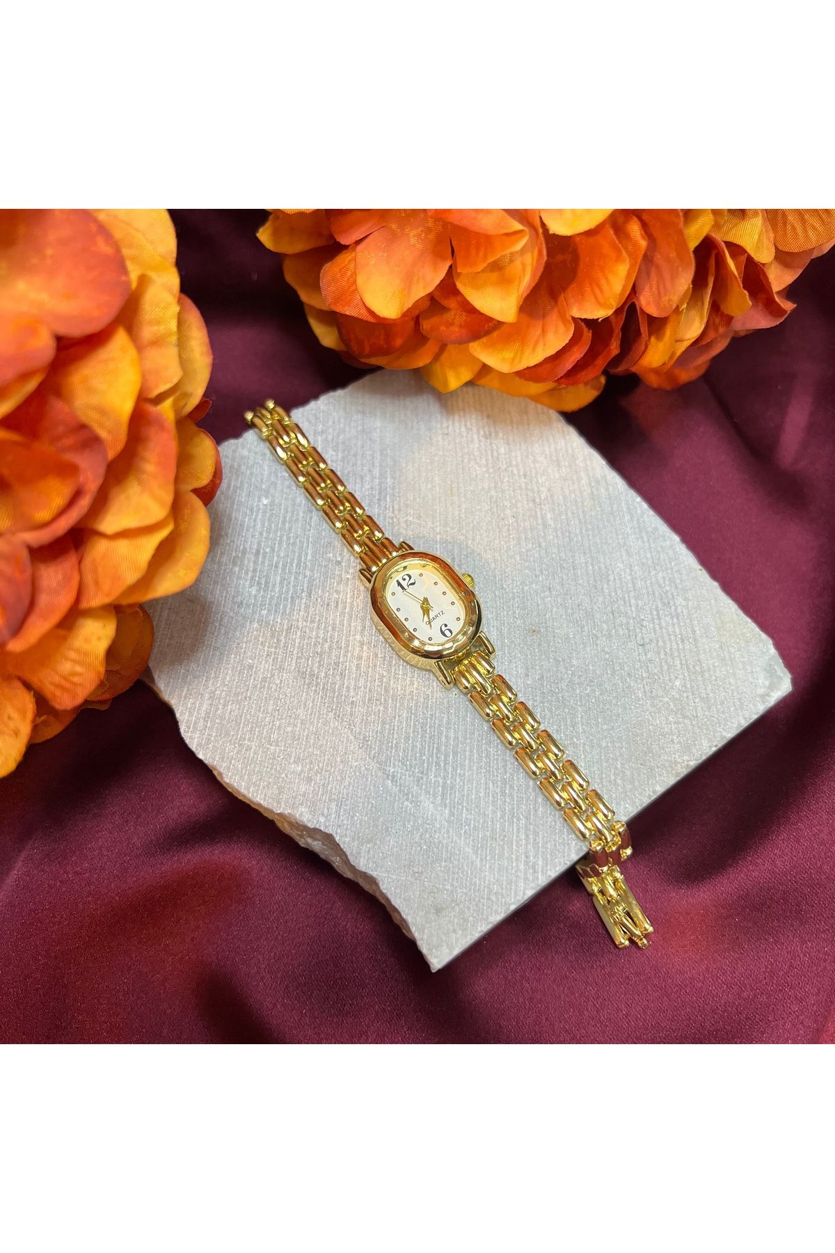 Büşra Shine Aksesuar Gold Çelik Kasa Vintage Saat