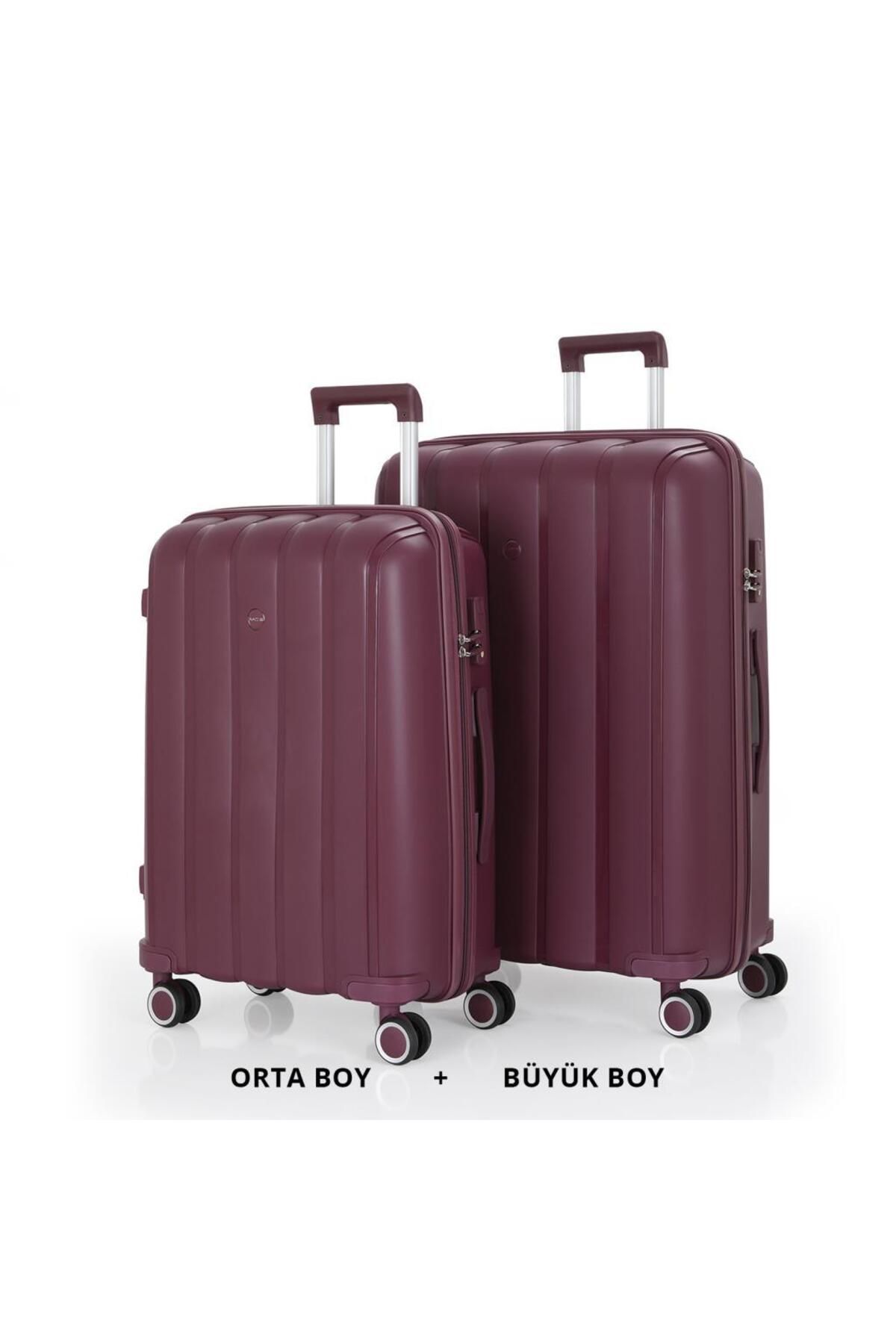 MÇS Bavul Büyük ve Orta 2li Set Kırılmaz Silikon Valiz V305 Mürdüm