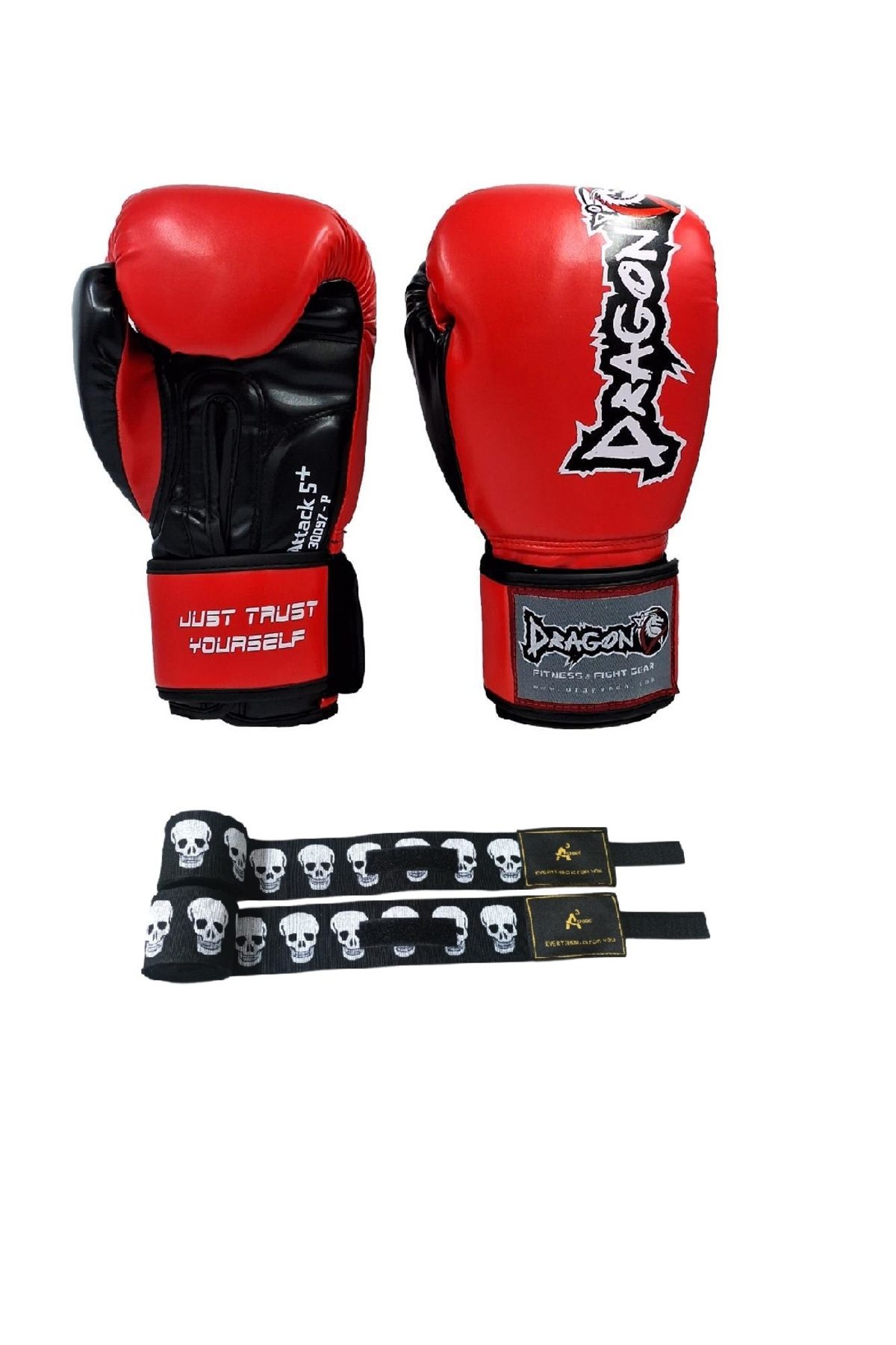 Dragondo Attack 5 Plus Boks Eldiveni Kick Boks Muay Thai Boks Eldiveni Ve a3store kurukafa Bandaj 2'li Set