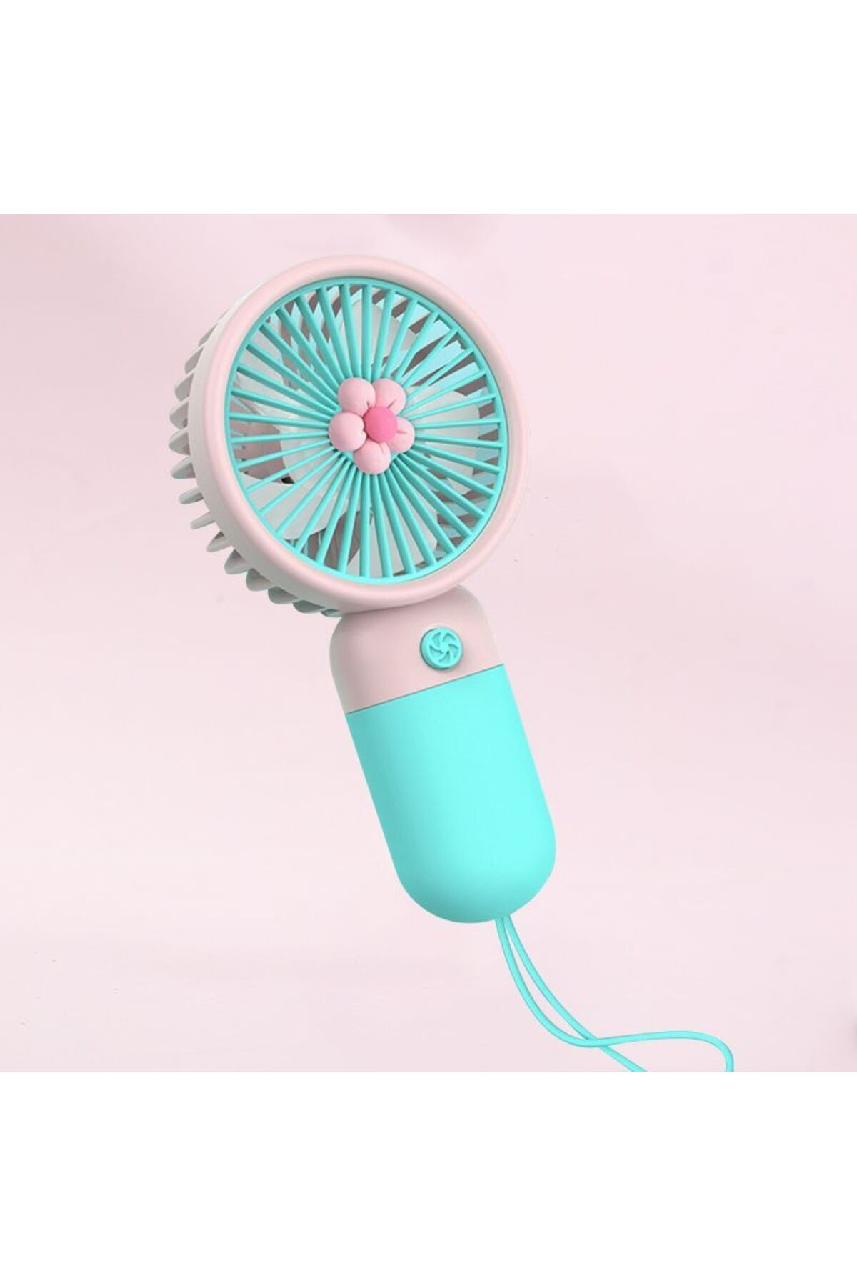 Livava Çiçekli Mini Fan Askılı, Usb li ve Şarj Edilebilir, Mavi, 15x8