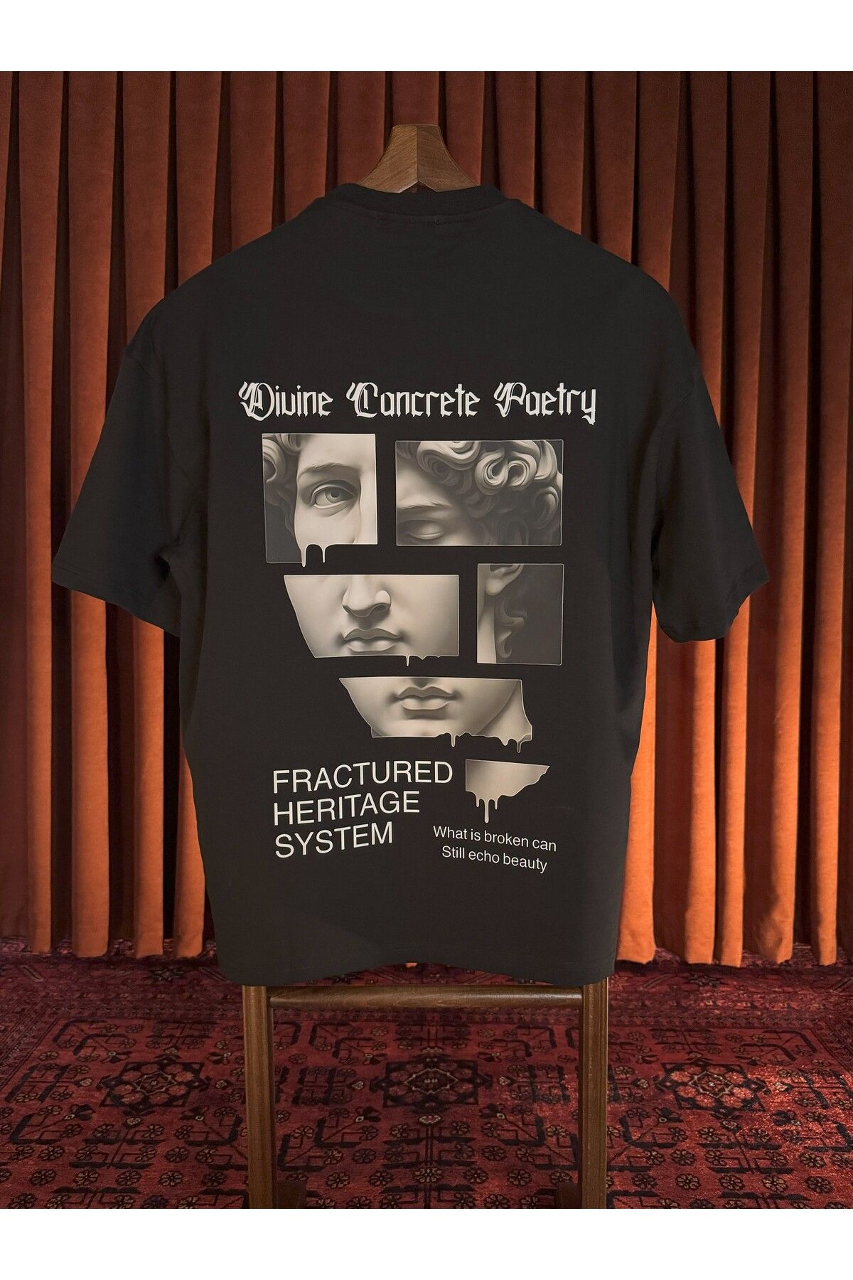 KOUROSHIA Unisex Poetry Bisiklet Yaka Oversize T-Shirt