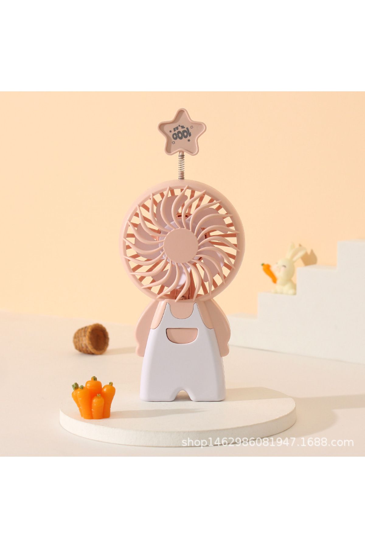 Livava Antenli Mini Fan, Usb li ve Şarj Edilebilir, Pembe, 19x8