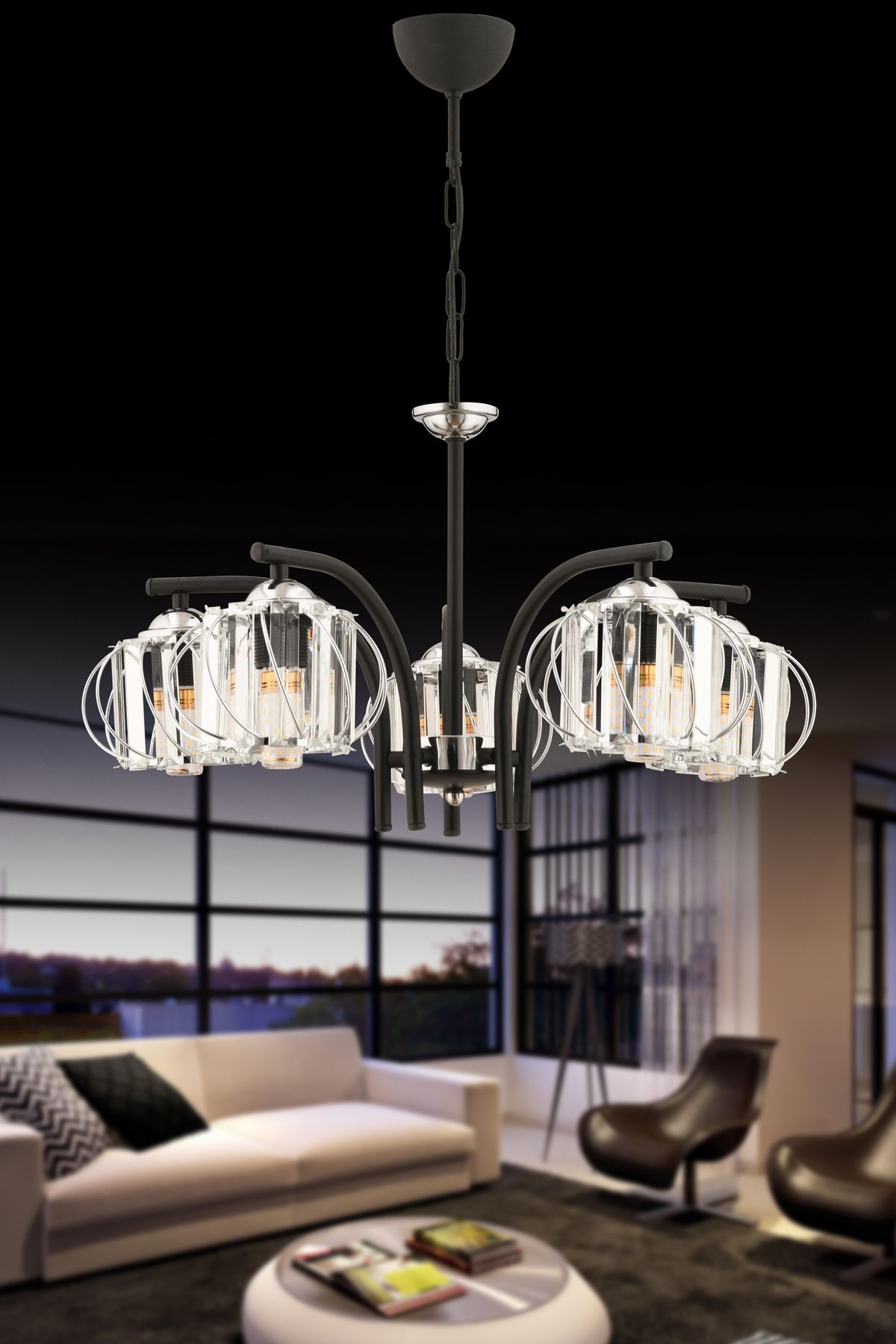 ESSLİGHT Molde 5 Li Krom (KRİSTAL TAŞLI) Salon Yatak Odası Mutfak Genç Odası Avize