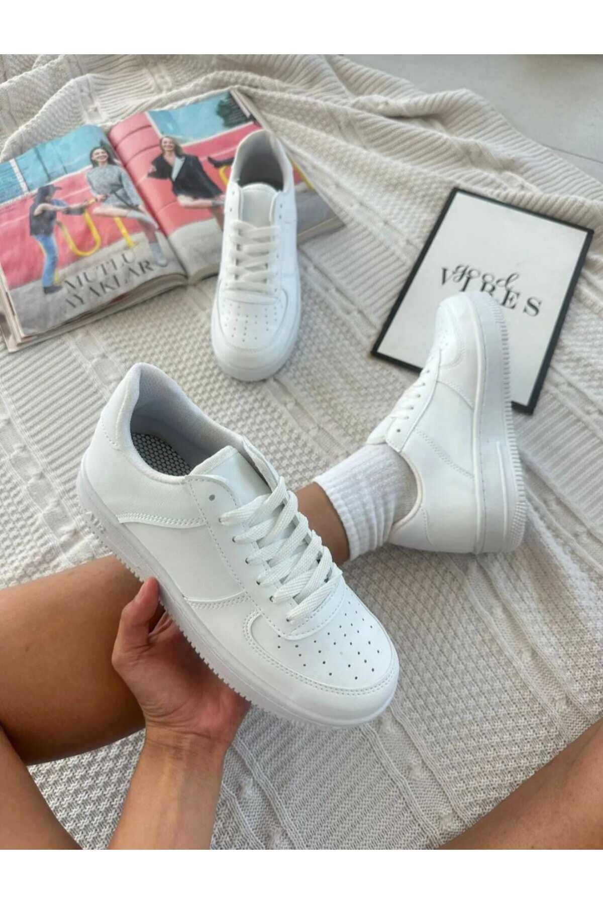 KDY UNİSEX BEYAZ-SİYAH AİR SNEAKER GÜNLÜK FORCE SPOR AYAKKABI