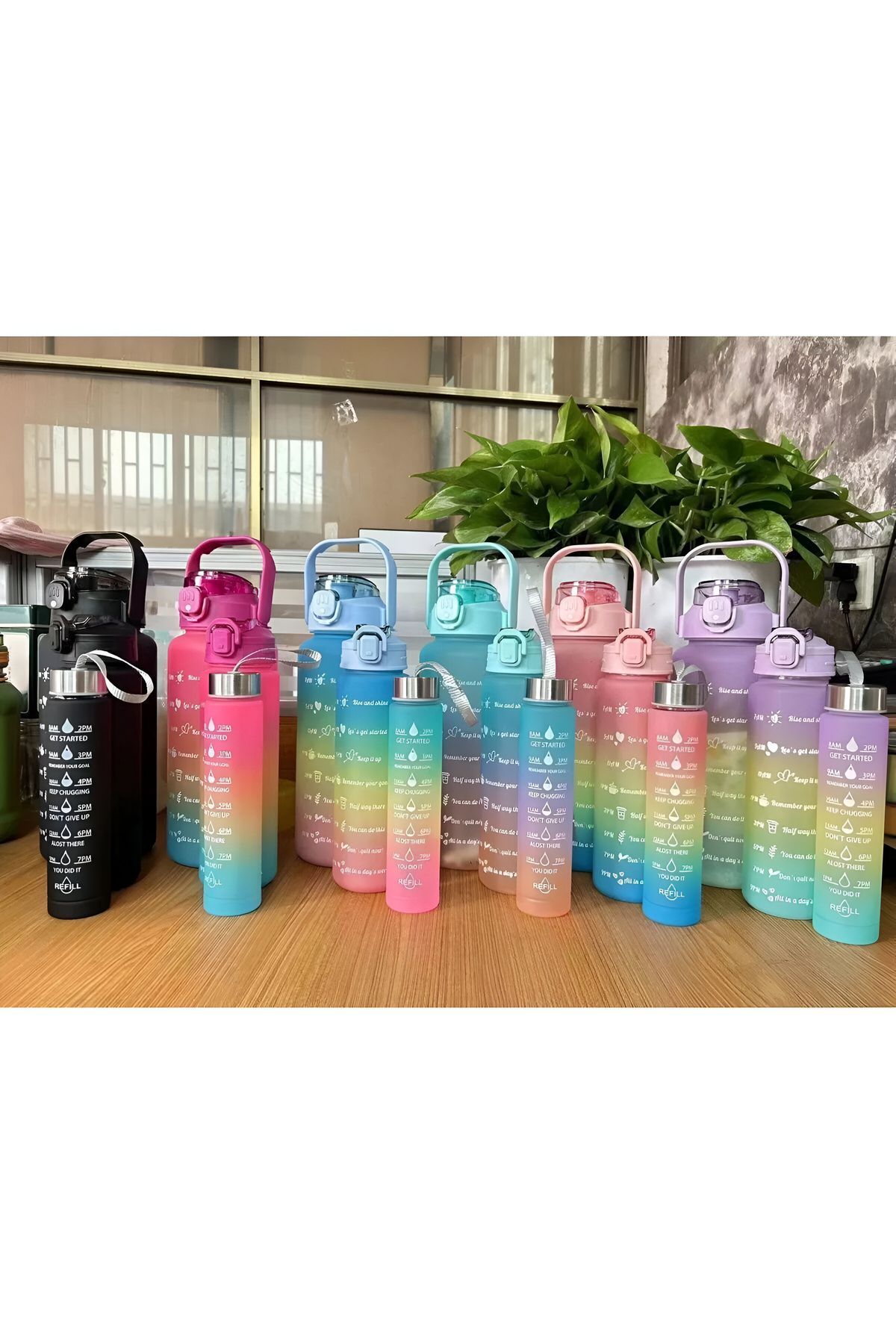 A A Company 3'lü Matara Su Matarası Aile Boyu 3 Adet 2Lt 900ml 250ml Motivasyon Matara Sporcu Matarası