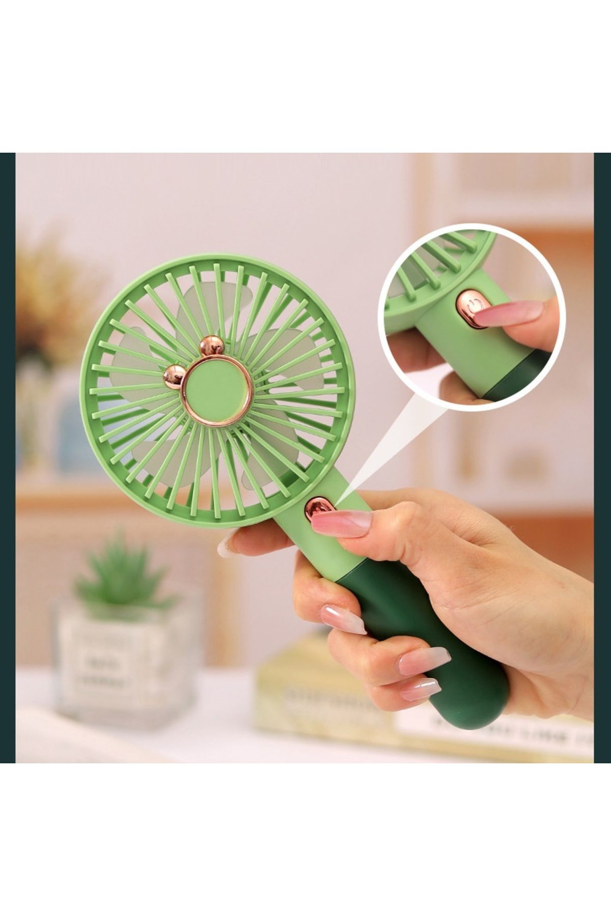 Livava Mini Fan, Telefon Tutucu, Usb li ve Şarj Edilebilir, Yeşil, 20x10