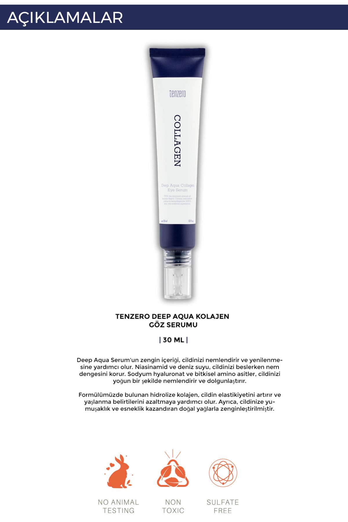 TENZERO-Intensely Moisturizing and Anti-Aging Eye Serum Containing Hydrolyzed 2X Collagen 30ml 2