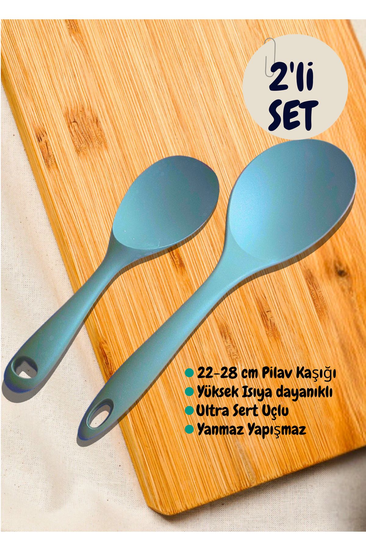 BRE HOME Ultra Sert Uçlu gri Silikon Pilav Kaşığı Seti – Yanmaz Yapışmaz 2 Boy (22 cm & 28 cm)