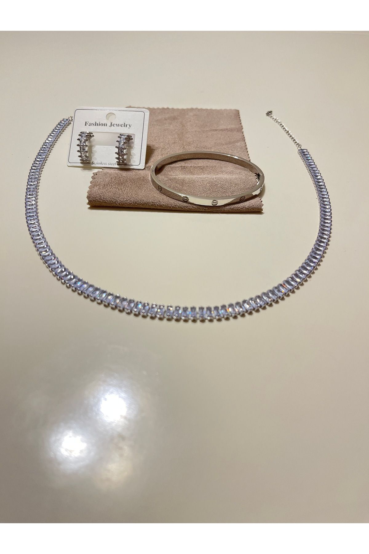 mini cadde Paslanmaz Çelik Takı Seti Kolye Küpe ve Bileklik