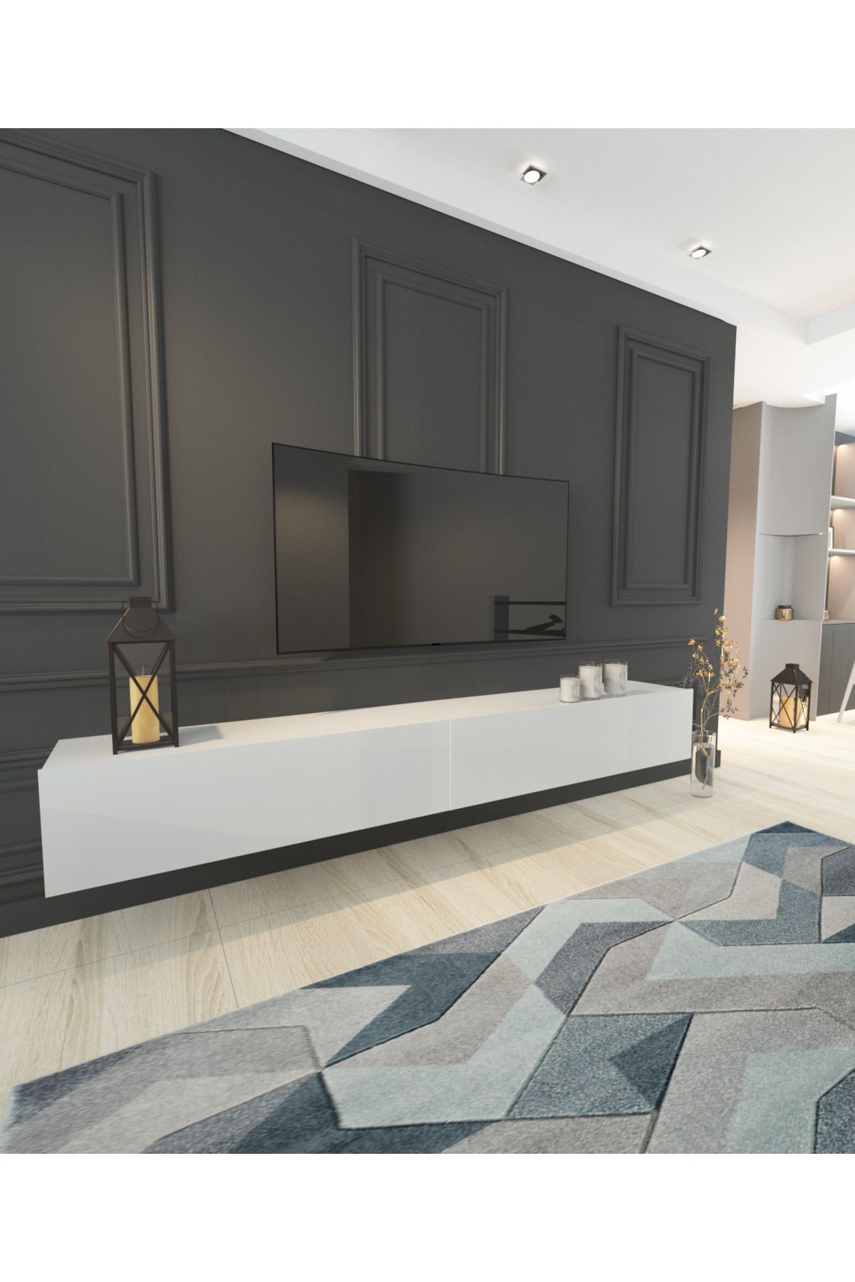 MOBİLYA GEZEGENİ Mobilya Gezegeni Sim i 180 cm Beyaz Tv ünitesi