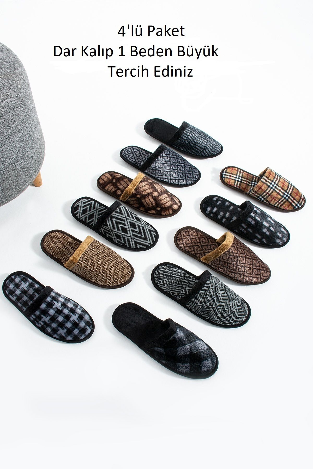 MODA BULVARI 4 Lü Erkek Ev Terliği Misafir Terliği Çeyiz Terliği Damat Bohça Terliği Peluş Halı Balkon Terliği