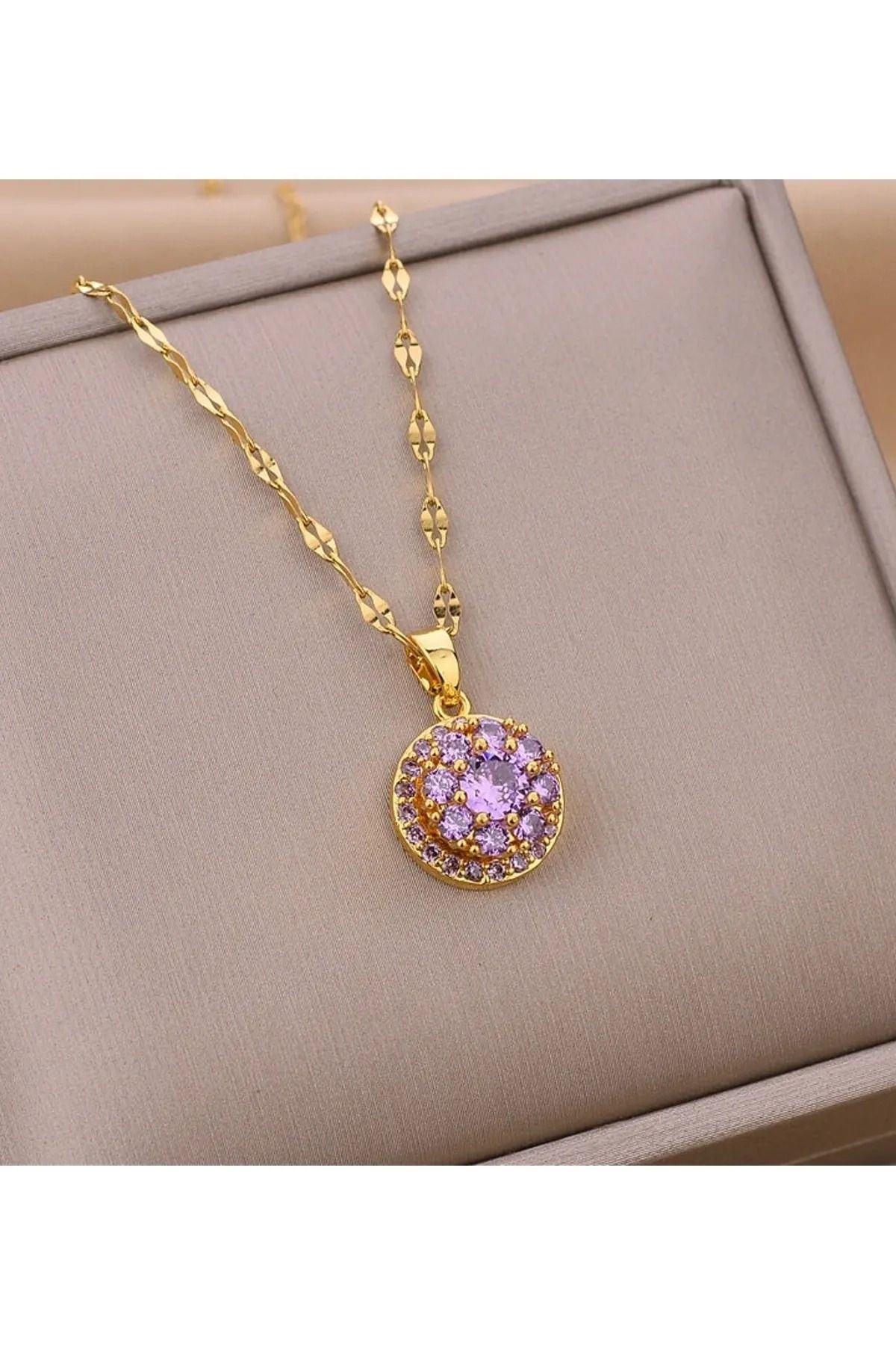 LAVİNYAMJEWELLERY ÇELİK DÖNEN MOR KOLYE