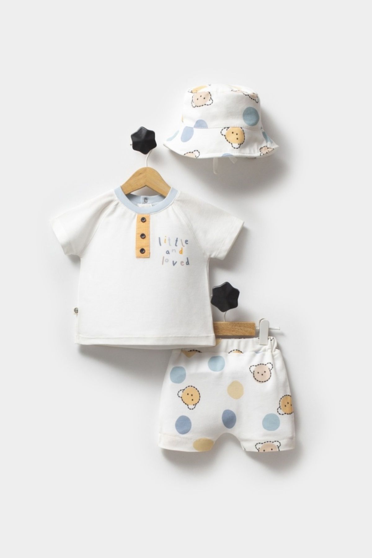 Hippıl Baby Unisex Bebek Şapkalı 3'lü Yazlık Şort Takımı