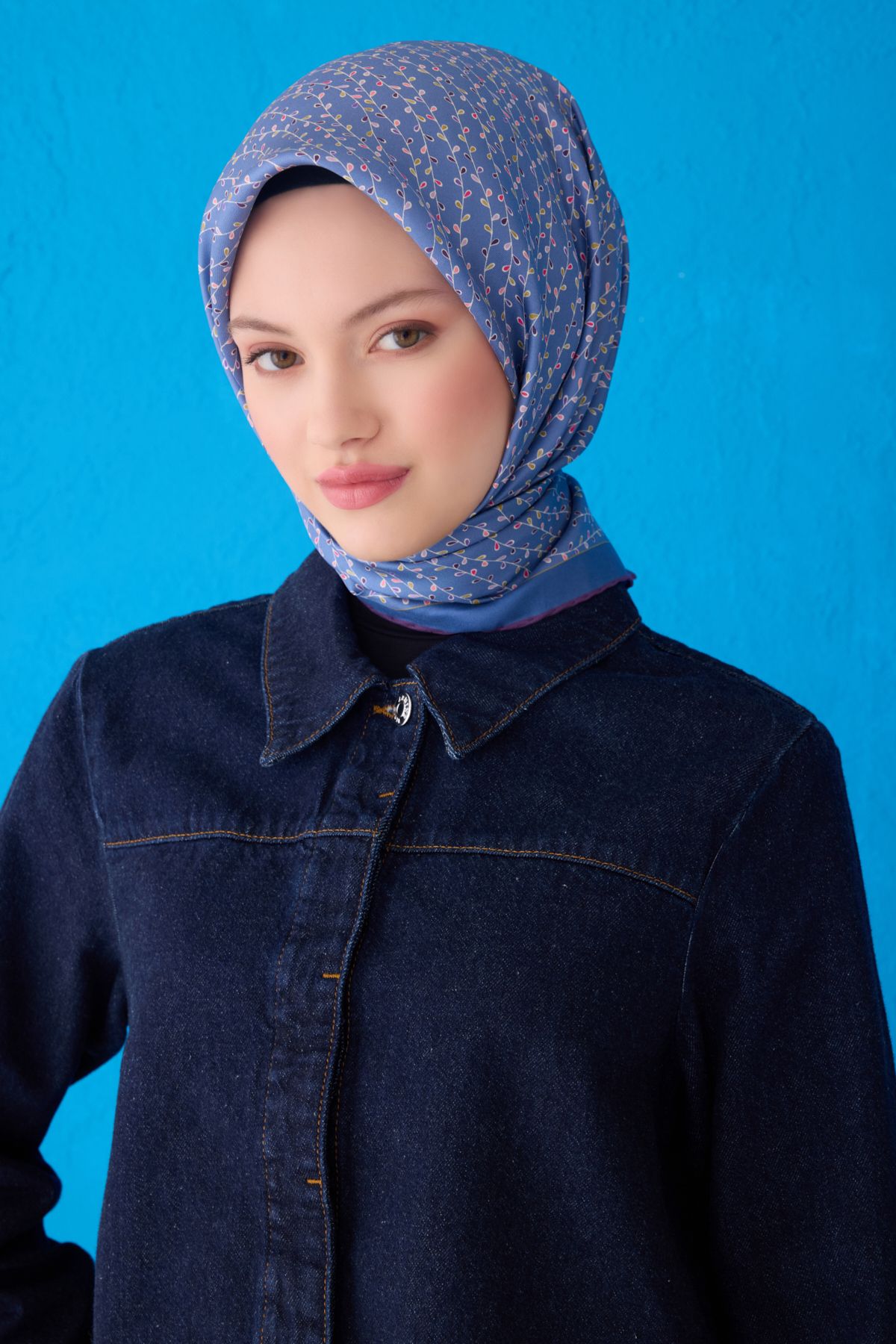Belli Saf İpek Eşarp 4128D (Twill İpek) 90 x 90 Mavi - 50