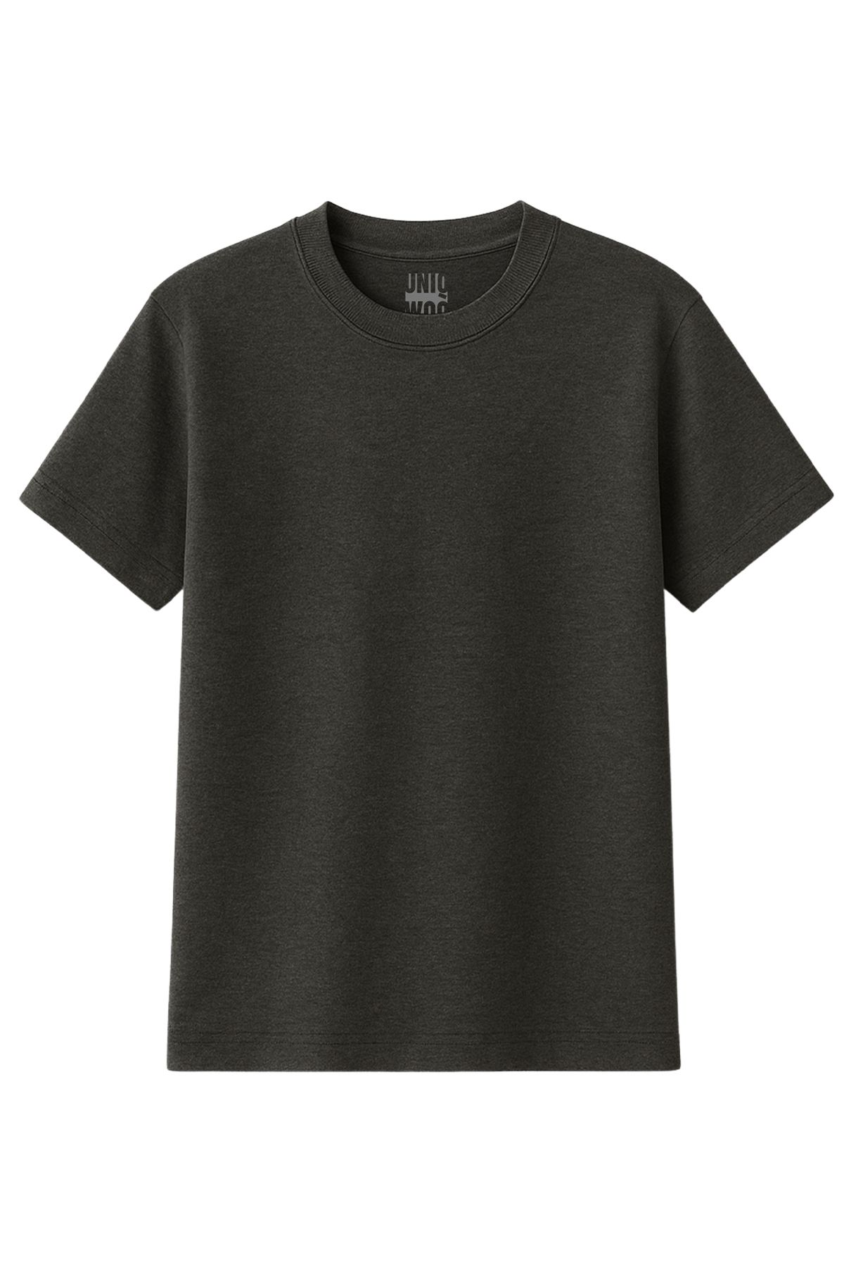 uniqwo Unisex %100 Pamuk Regular Melanj Antrasit Basic T-Shirt