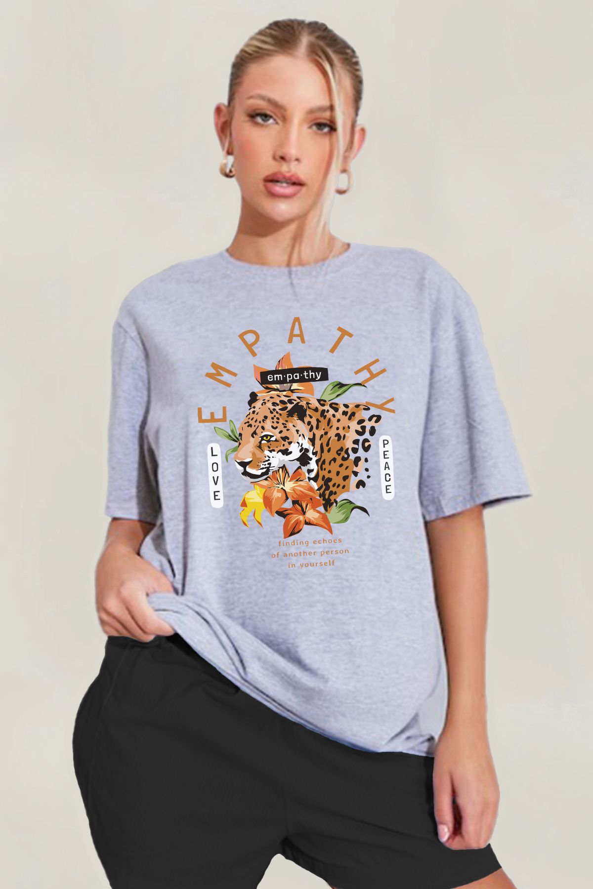MODA Leopar Baskılı Oversize Kalıp Grimelanj Geniş Bol Kesim Kadın Tişört