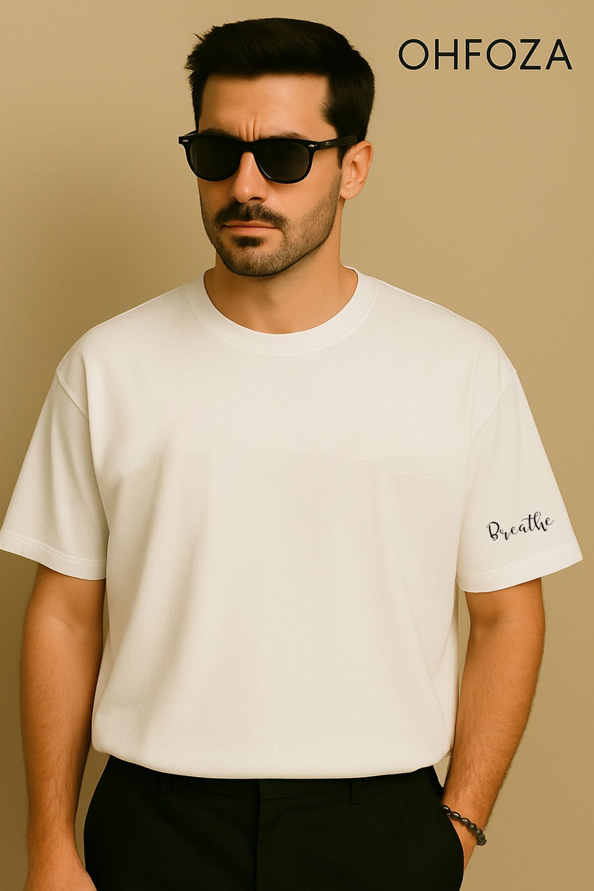 MODA Ohfoza | Erkek Beyaz Breathe Baskılı %100 Pamuk T-shirt
