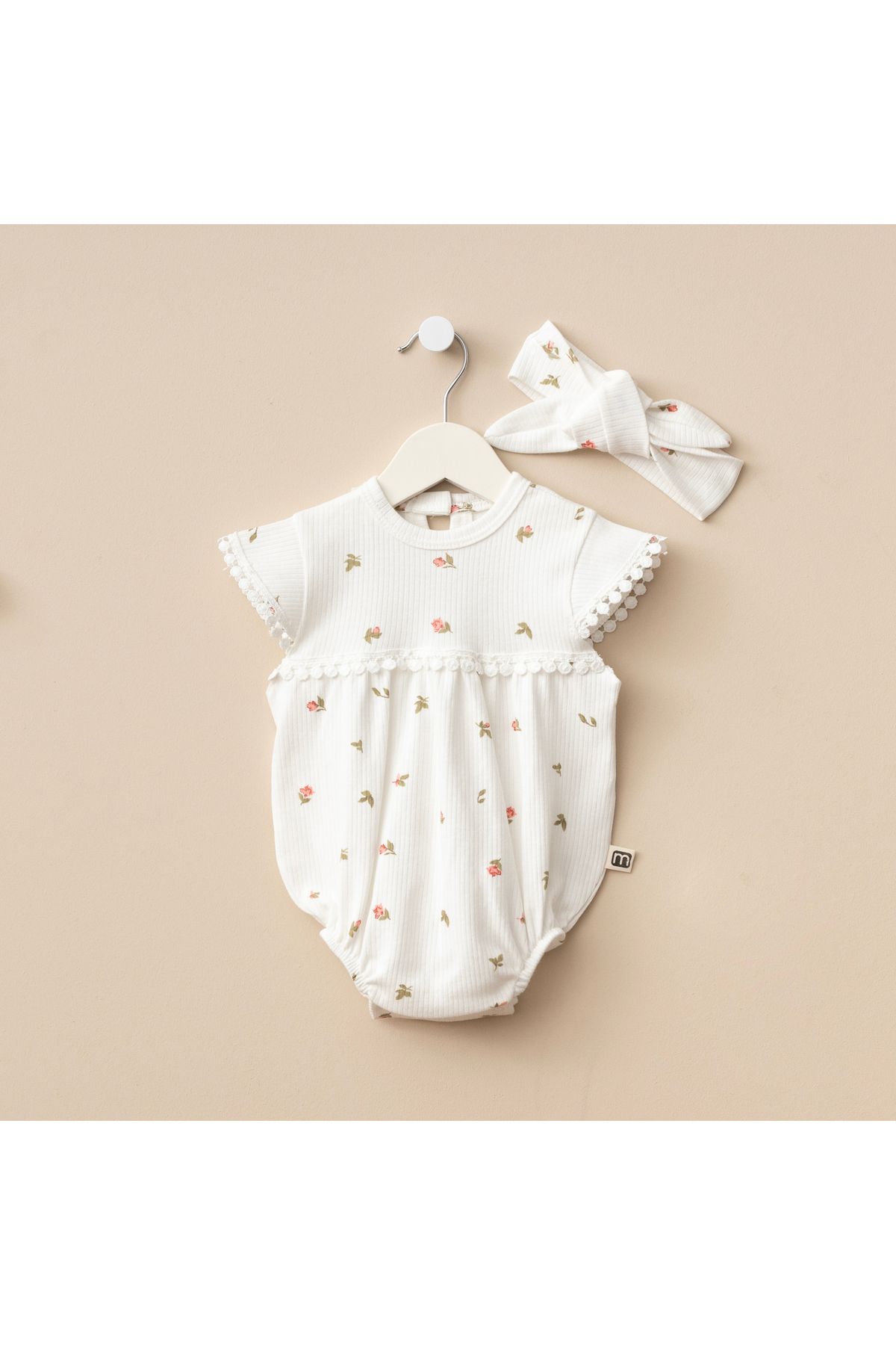 Minimus Yenidoğan Kız Bebek Pamuklu Yazlık Romper Tulum Takım Bandanalı Alttan Çıtçıtlı Bebek Takımı