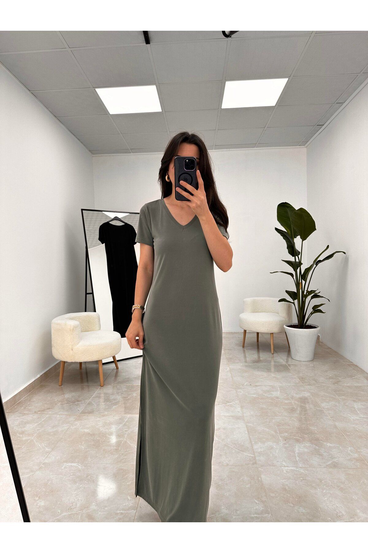 MORENA BUTİK Modal V Yaka Elbise