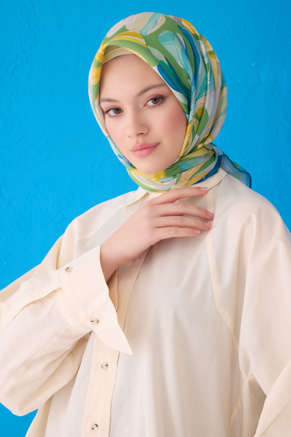 Belli Saf İpek Eşarp 4107D (Twill İpek) 90 x 90 Yeşil - 82
