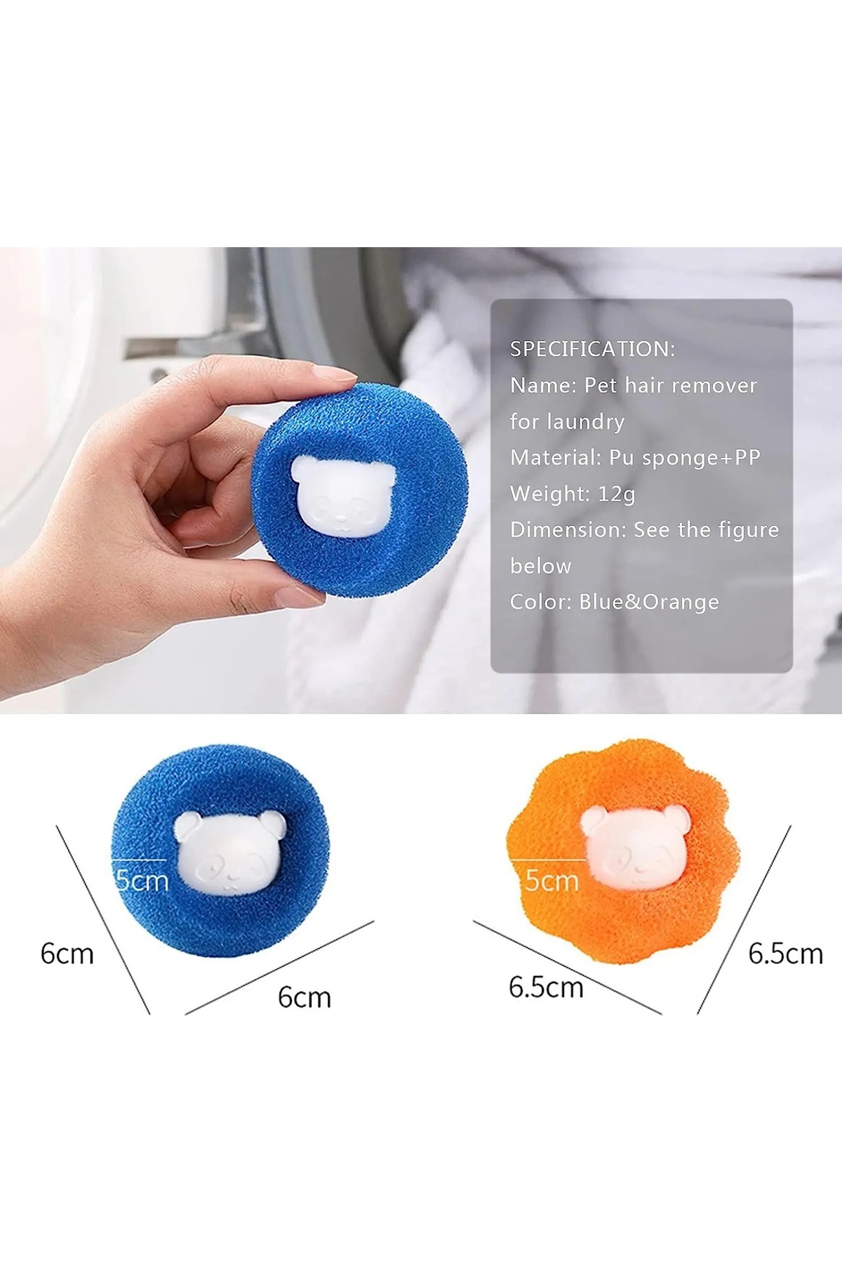 CEKAVE-2 Pieces Lint Collector Washable Sponge Ball for Washing Machine and Pets 3