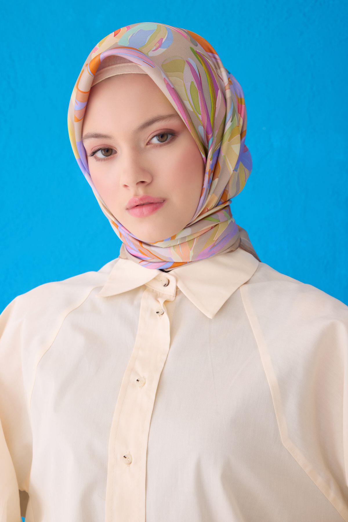 Belli Saf İpek Eşarp 4107D (Twill İpek) 90 x 90 Vizon - 03