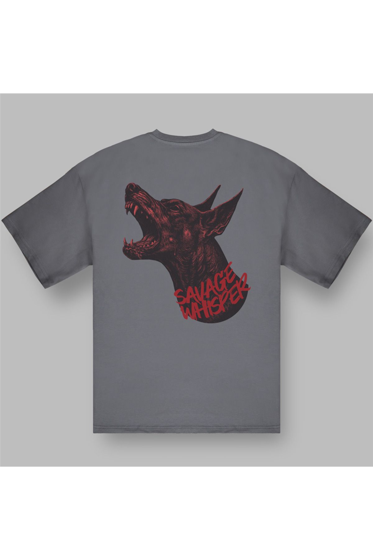 BOYANOVA Doberman Baskılı Vahşi Stil Oversize Gri Tişört
