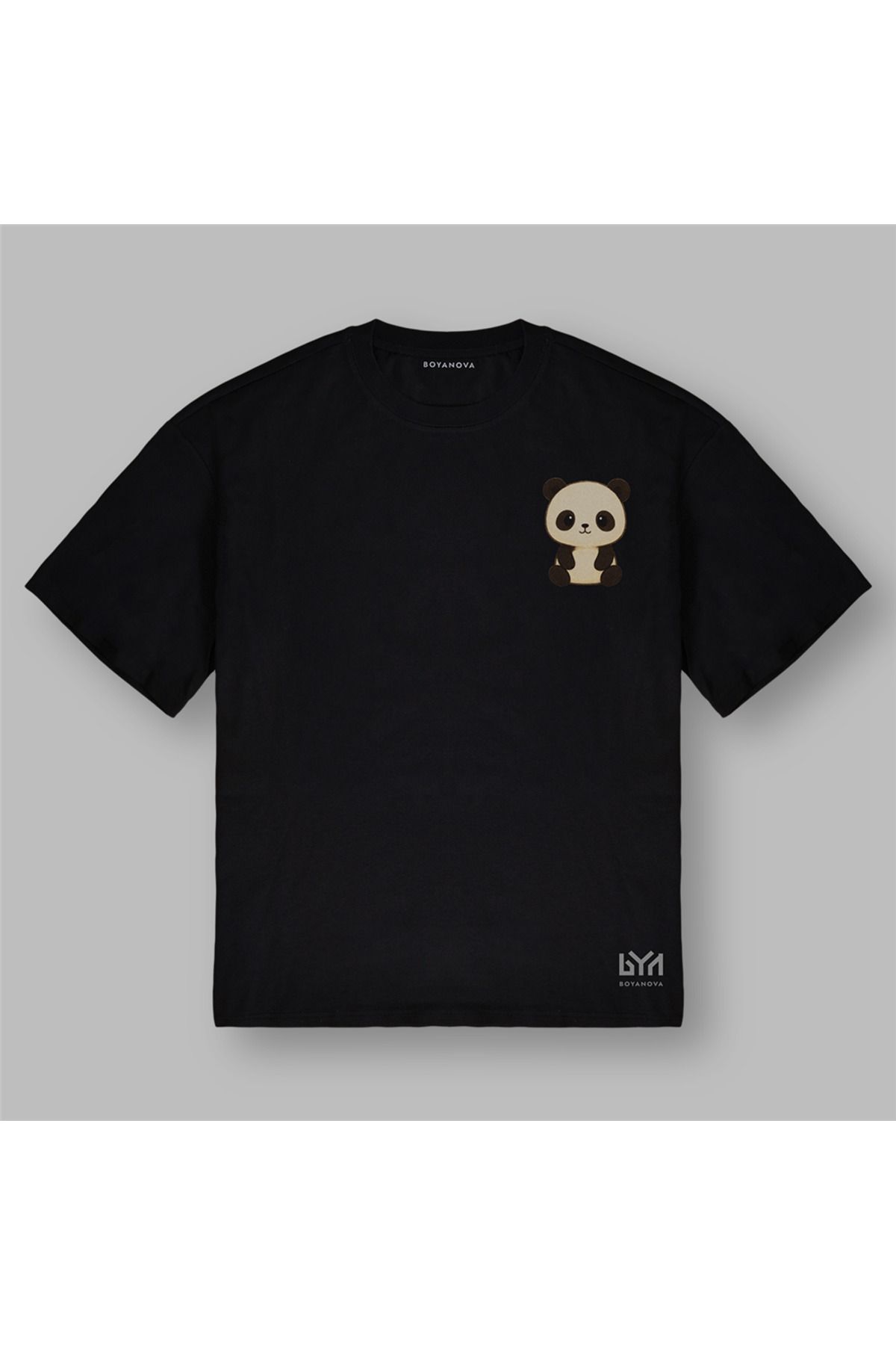 BOYANOVA Panda Figürlü Oversize Siyah Tişört