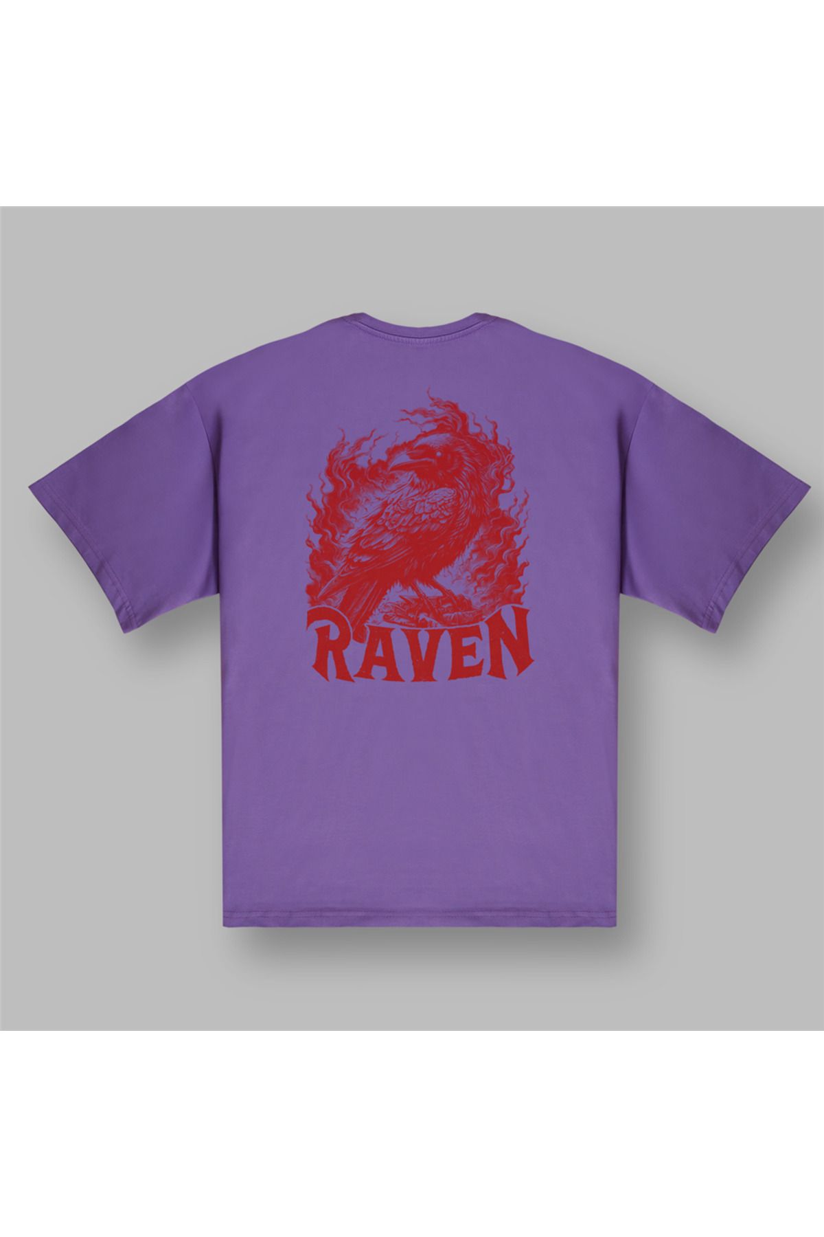 BOYANOVA Kırmızı Kuzgun RAVEN Baskılı Mor Tişört