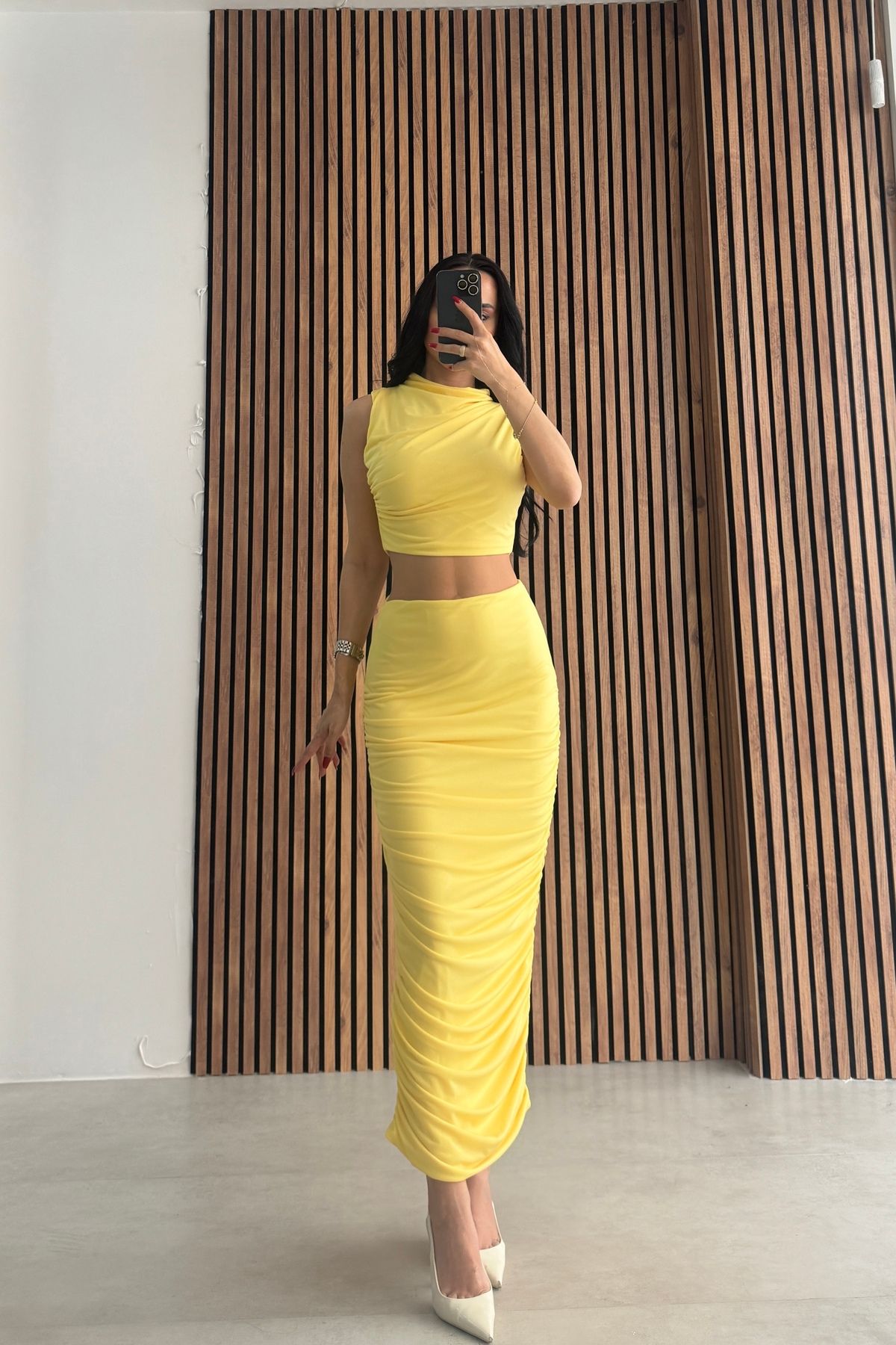 OKSOCOLLECTİON Drapeli Uzun Etek ve Bluz Takım