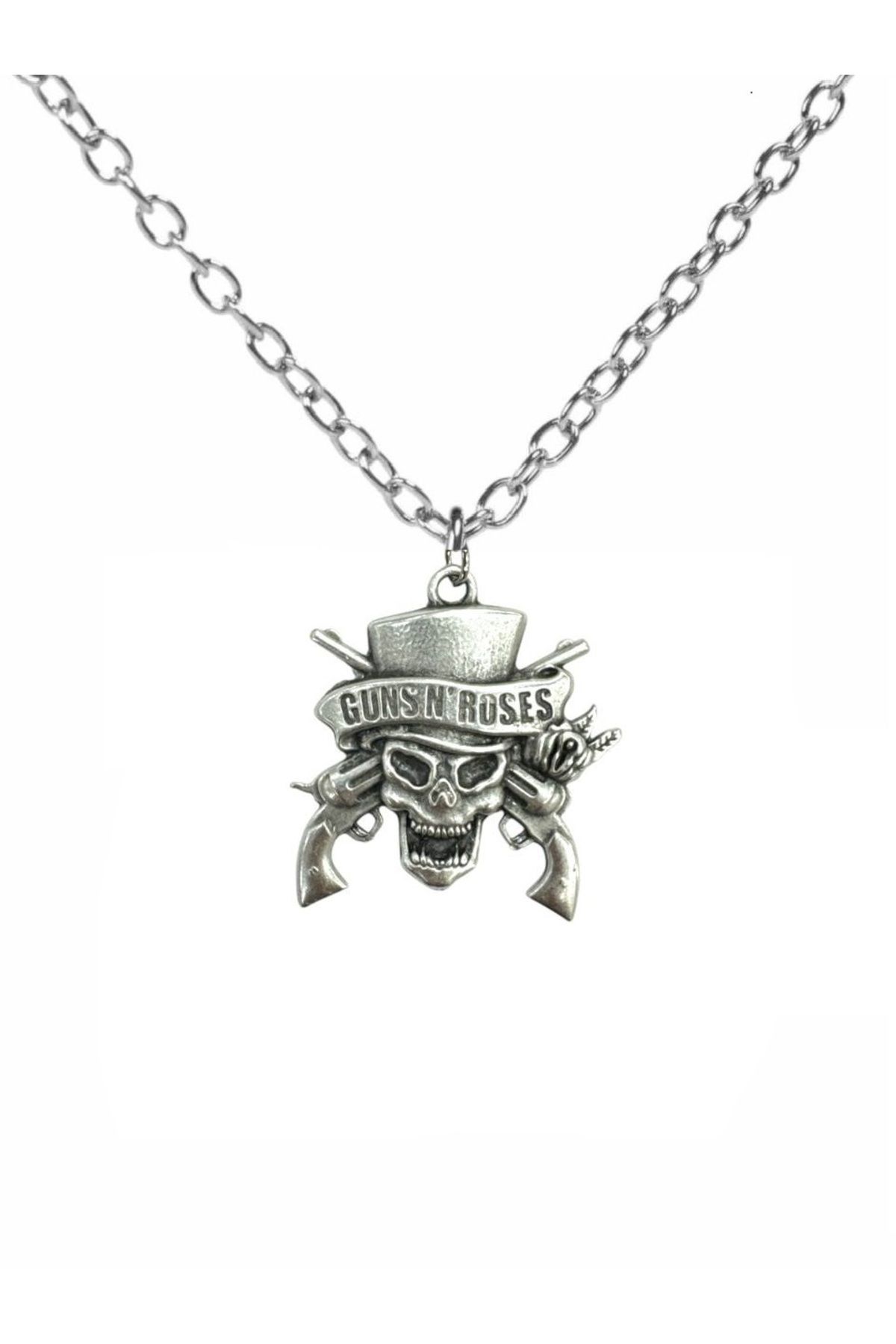 Herşey Nota Guns N' Roses Gümüş Renk Düz Zincir Kolye – 60 cm Unisex Rock Takı
