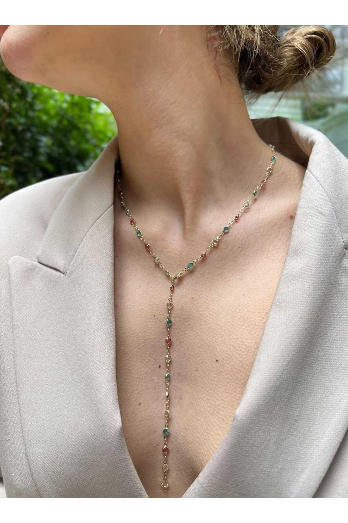 Bubbleatelier Zirkon taş gold Y kolye