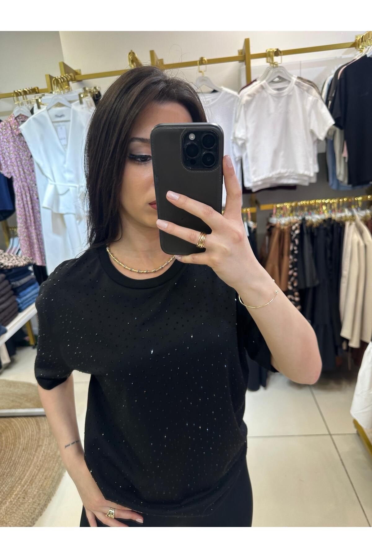 LRS SHOP siyah taşlı tshirt