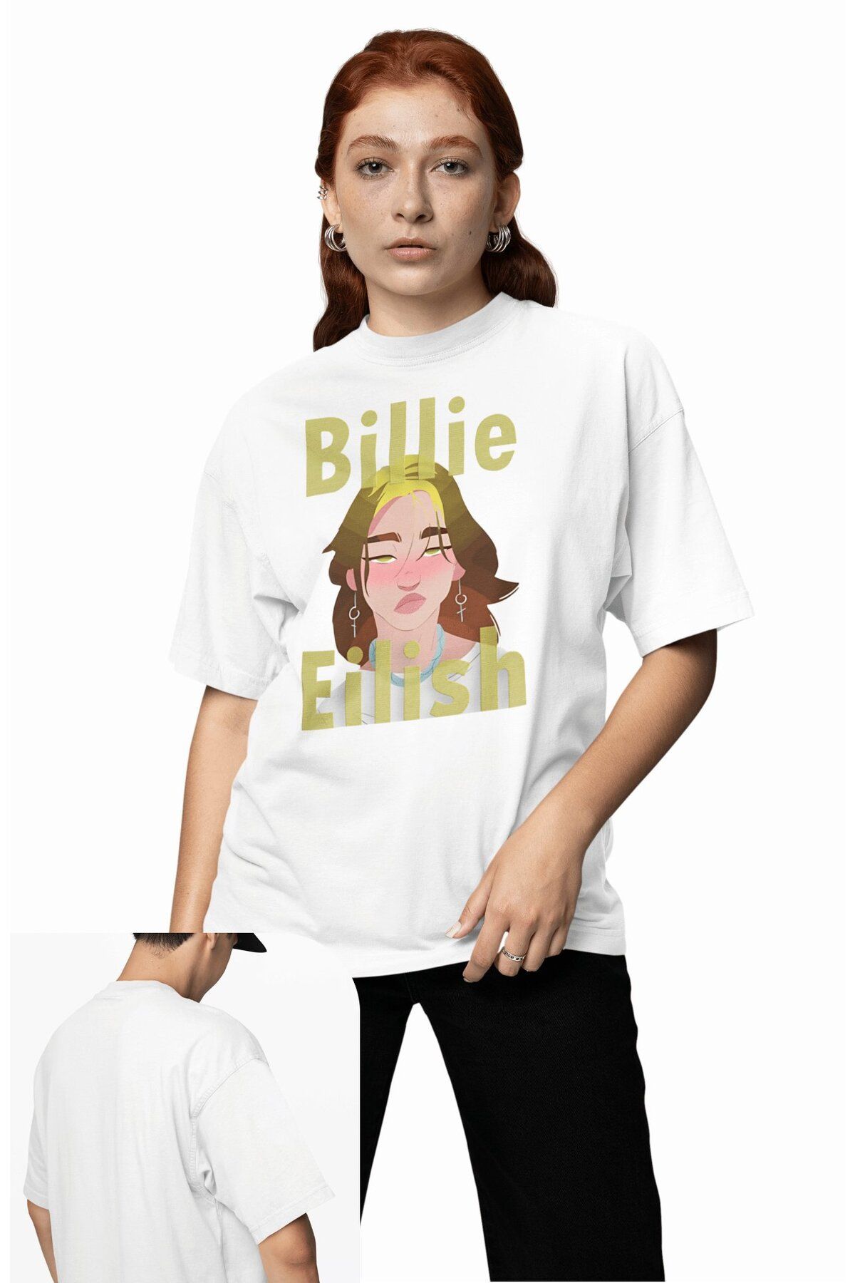 Fuddy Moda Unisex Billie Eilish Yazılı Tişört, Oversize Müzik Temalı T-shirt
