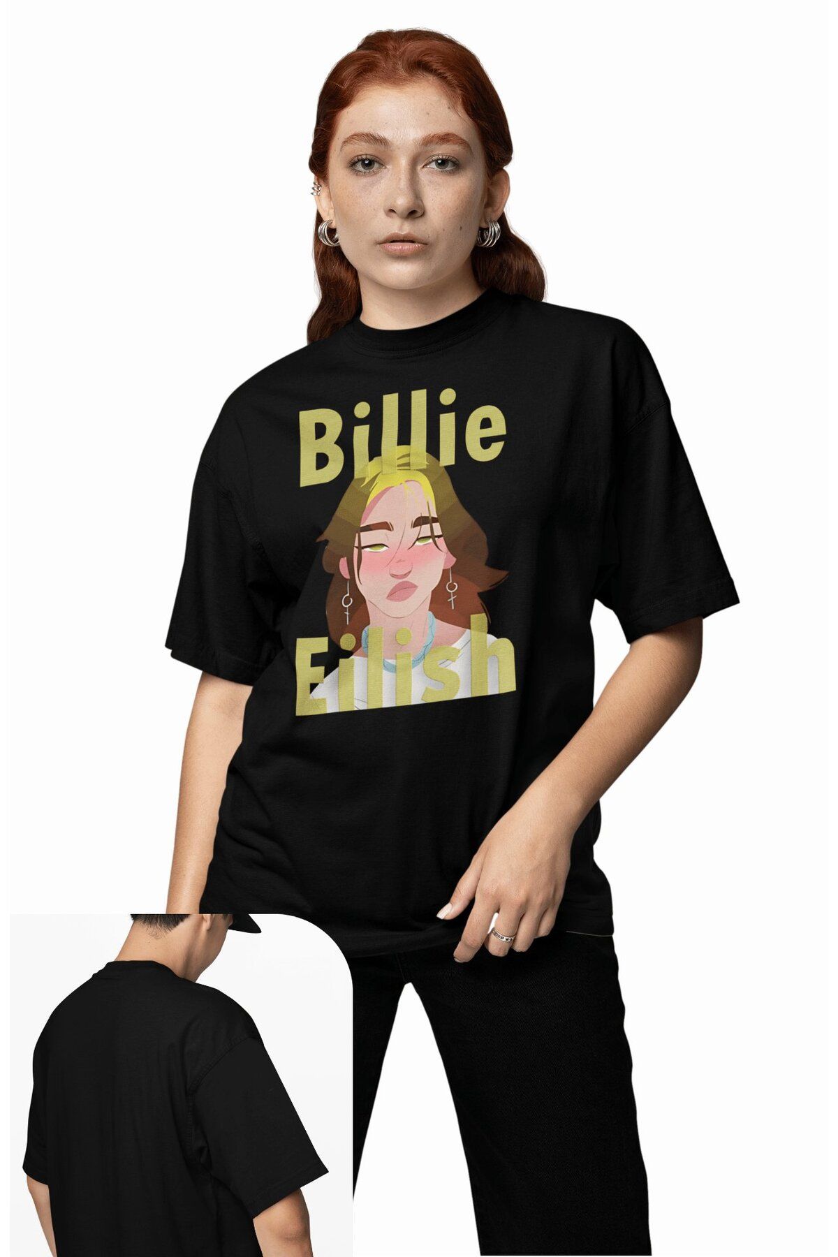 Fuddy Moda Unisex Billie Eilish Yazılı Tişört, Oversize Müzik Temalı T-shirt