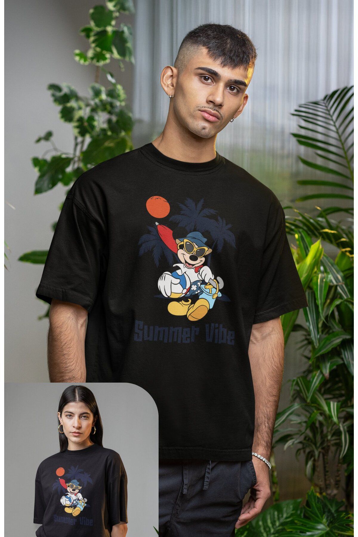 Fuddy Moda Unisex Summer Vibes Yazılı Tişört, Oversize Çizgi Film Temalı T-shirt