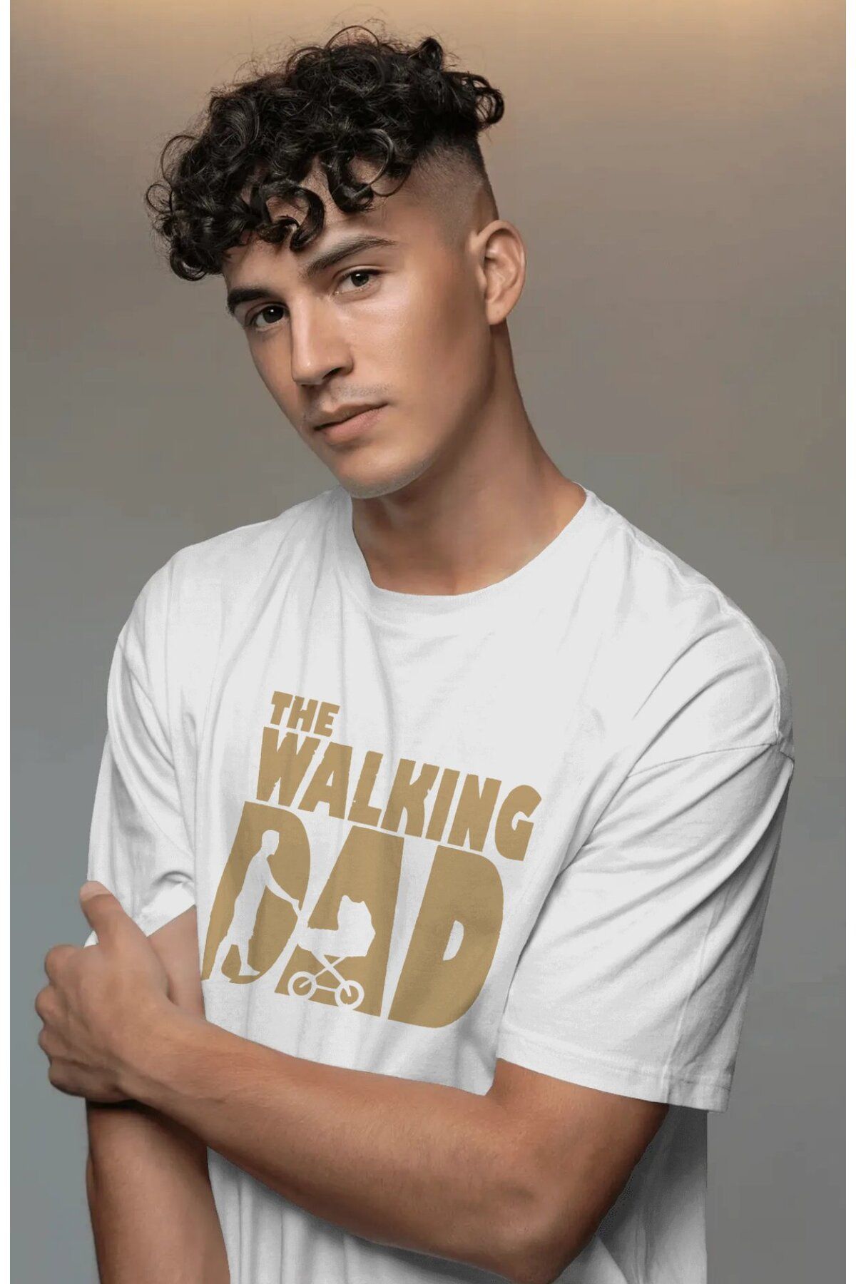 Fuddy Moda Unisex The Walking Dad Yazılı Tişört, Oversize Babalar Günü Temalı T-shirt