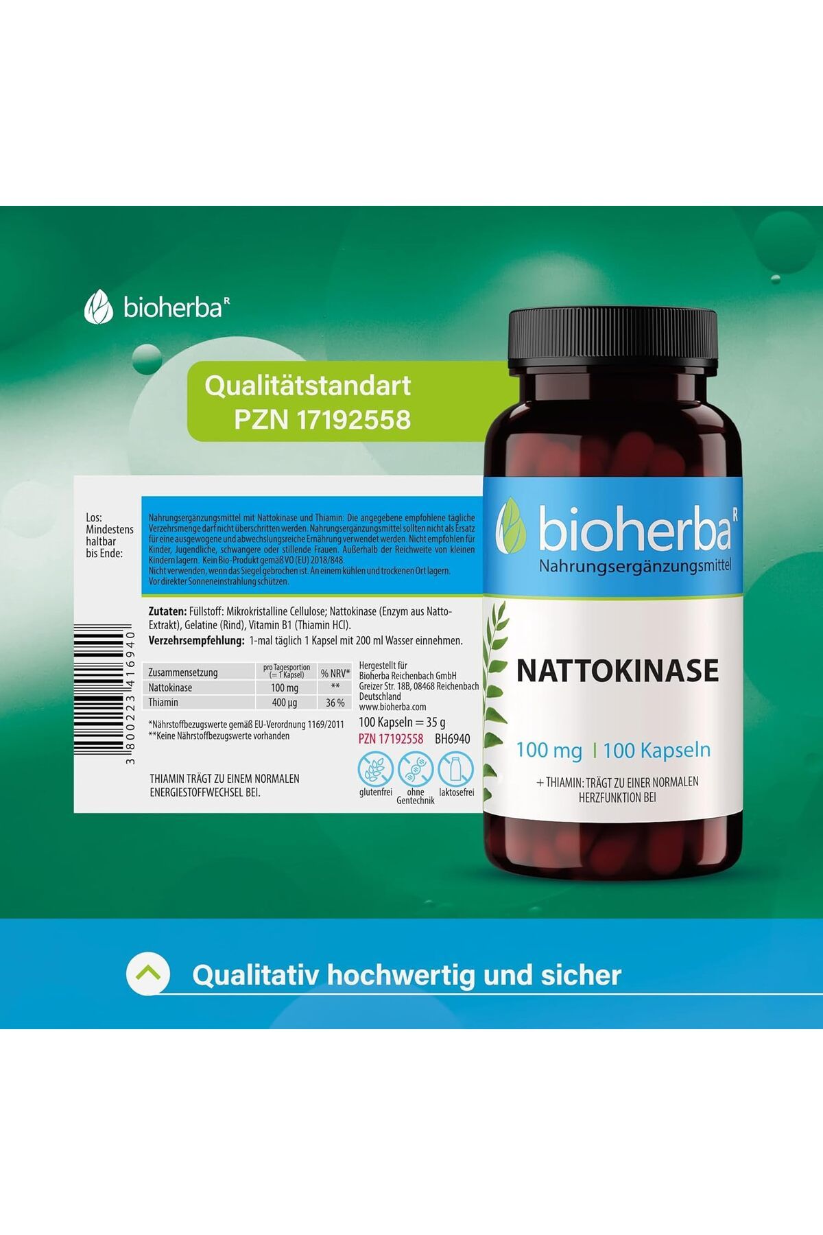 bioherba Nattokinase Vitamin B1 Thiamin 100 mg 100 Caps