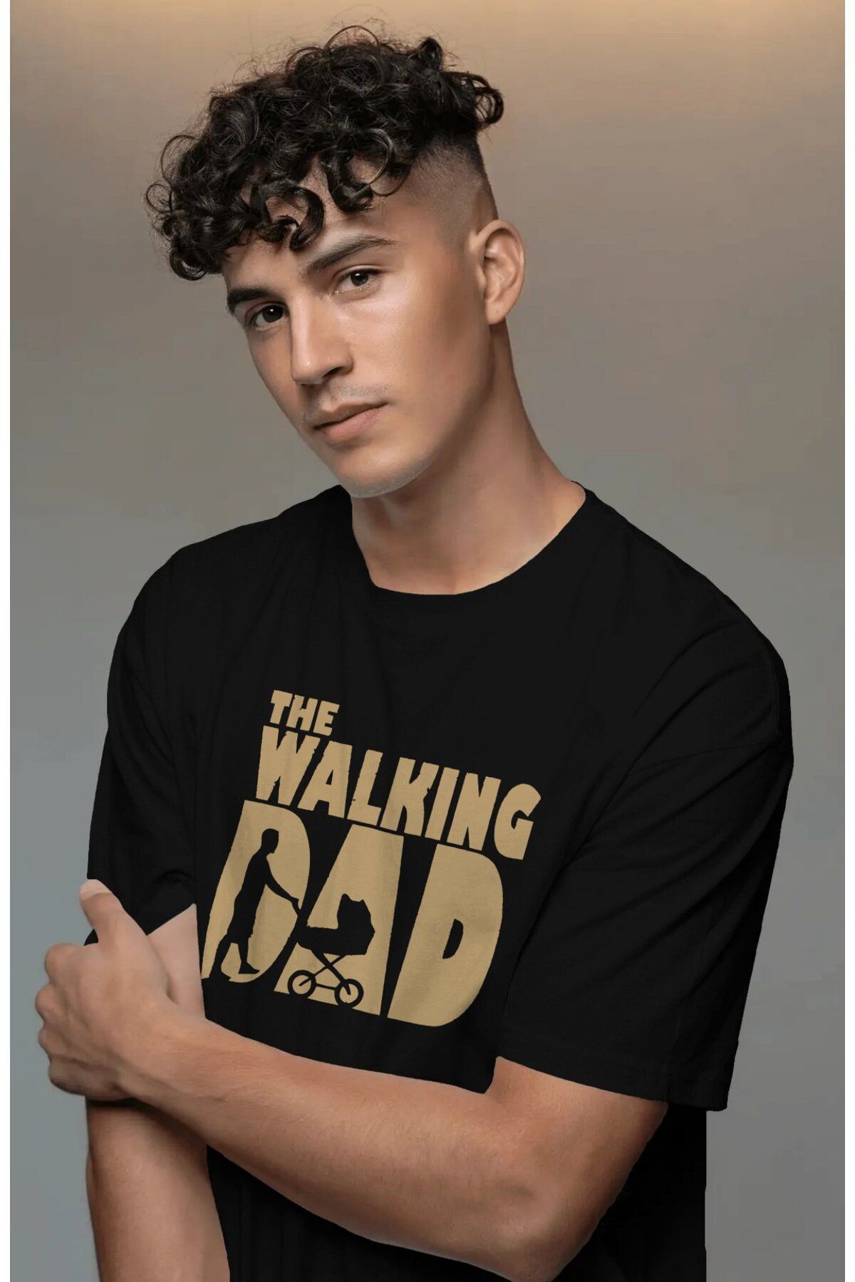 Fuddy Moda Unisex The Walking Dad Yazılı Tişört, Oversize Babalar Günü Temalı T-shirt