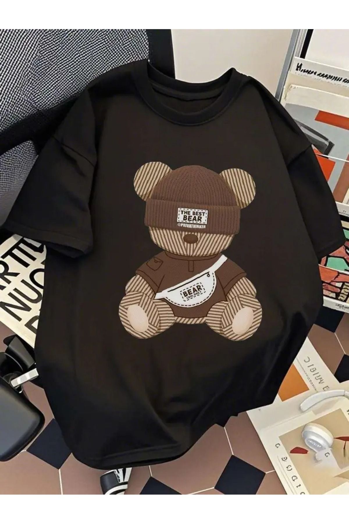 Massgai Unisex The Best Bear Baskılı Oversize %100 Pamuk T-shirt