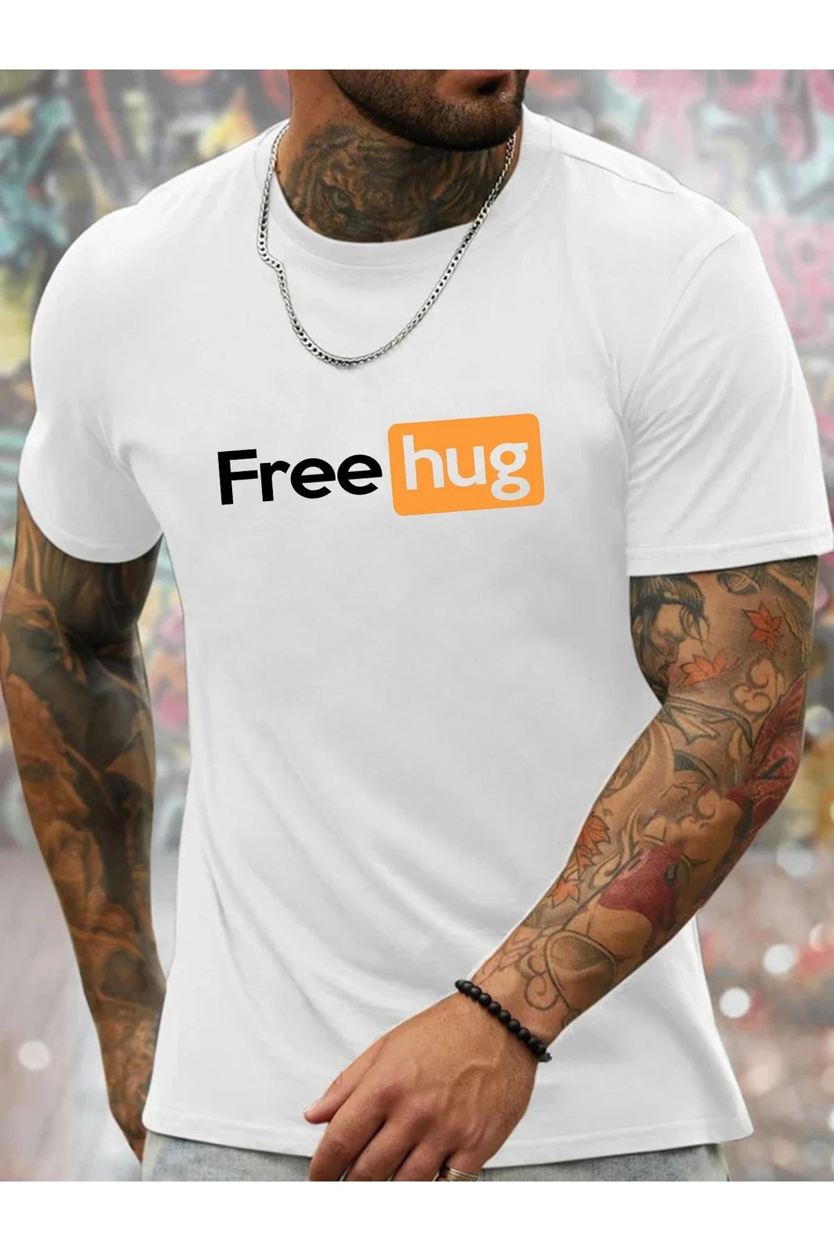 Massgai Unisex Free Hug Baskılı Oversize %100 Pamuk T-shirt