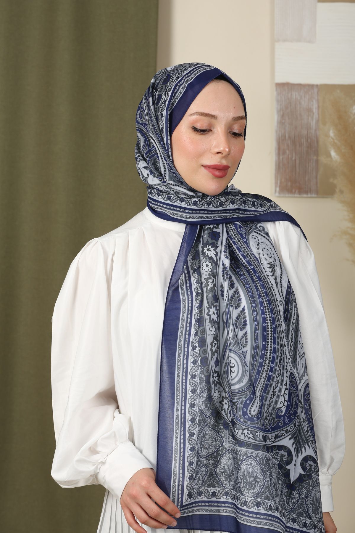 moda camiya Retro Desen Şal Siyah