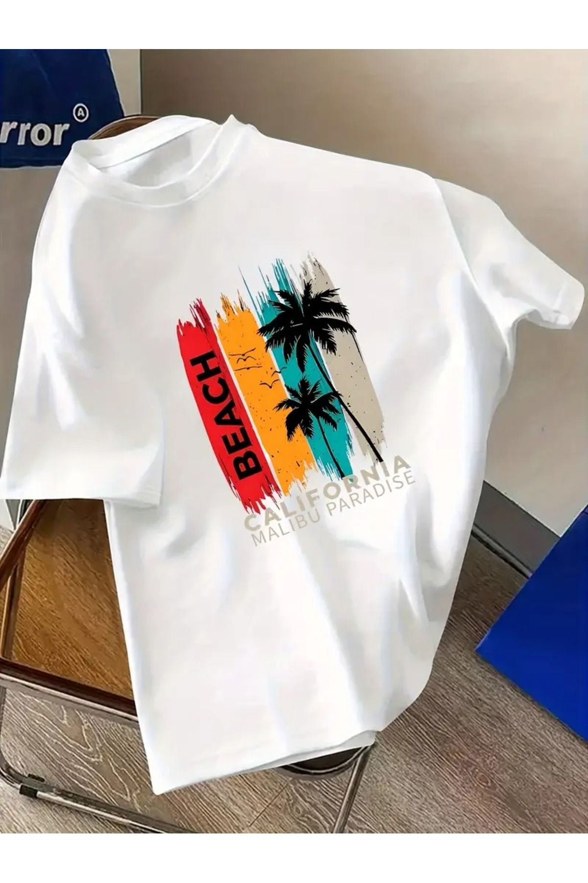Massgai Unisex Beach California Paradise Baskılı Oversize %100 Pamuk T-shirt