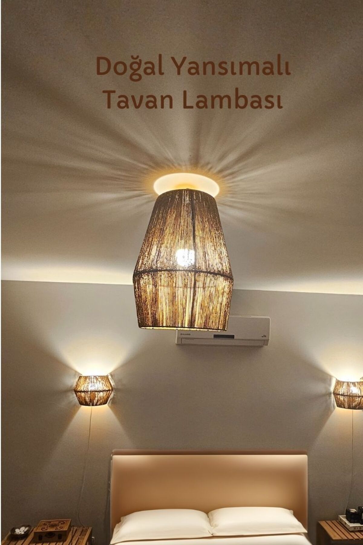 Forada Home & Style Tavan Lambası - Avize (Kağıt İp Örgülü Konik) - Bohem