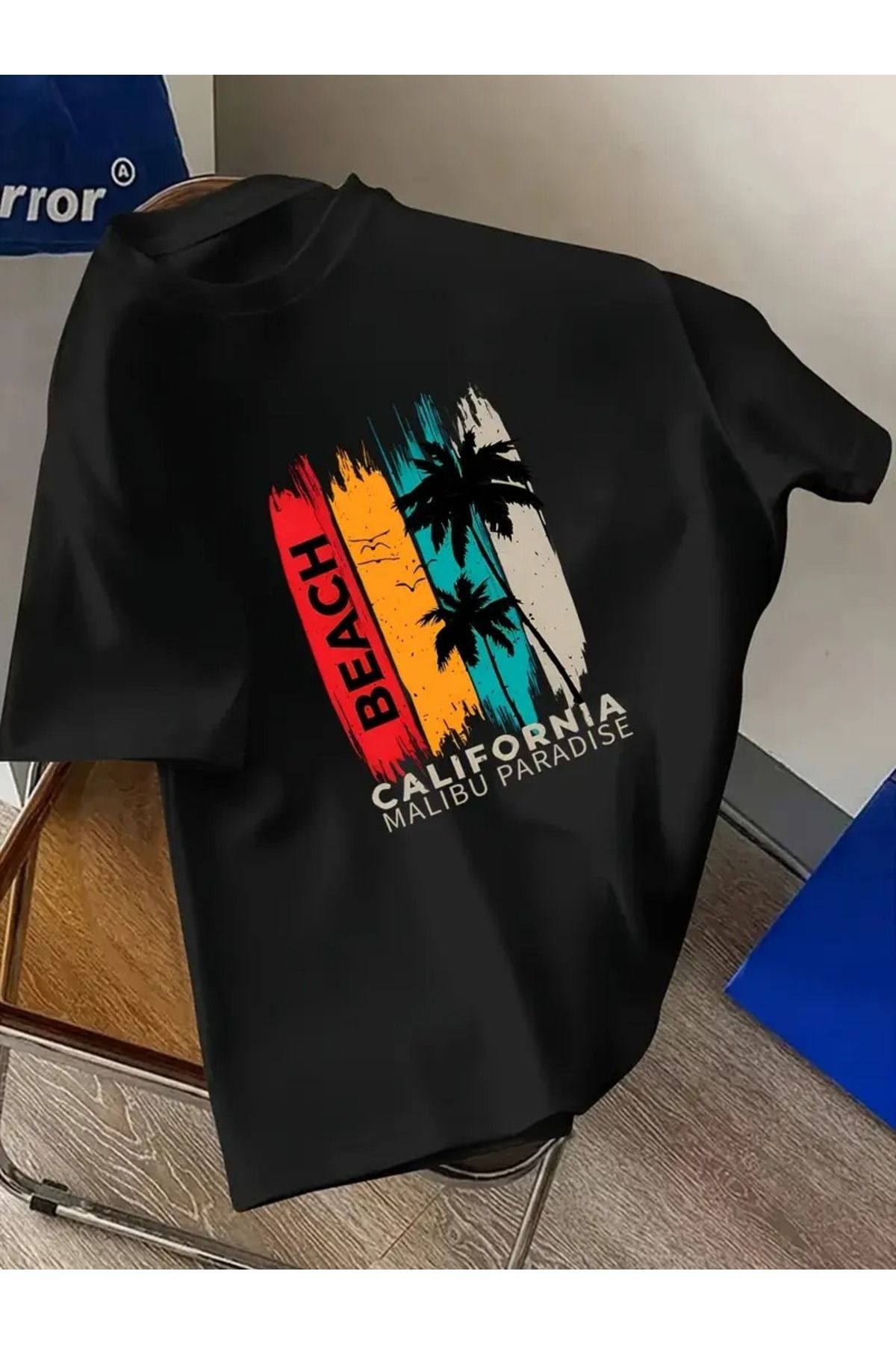 Massgai Unisex Beach California Paradise Baskılı Oversize %100 Pamuk T-shirt