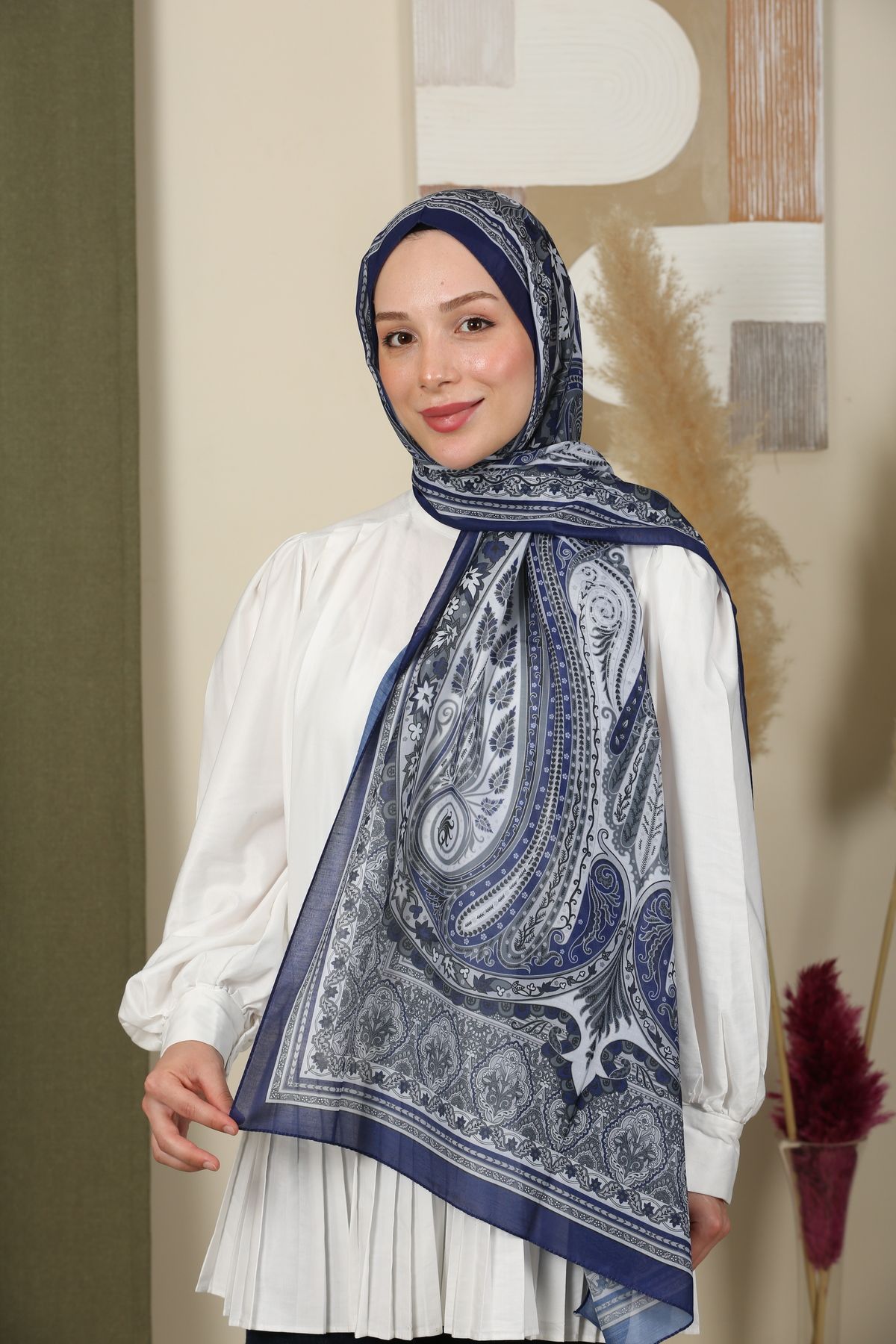 moda camiya Retro Desen Şal Siyah