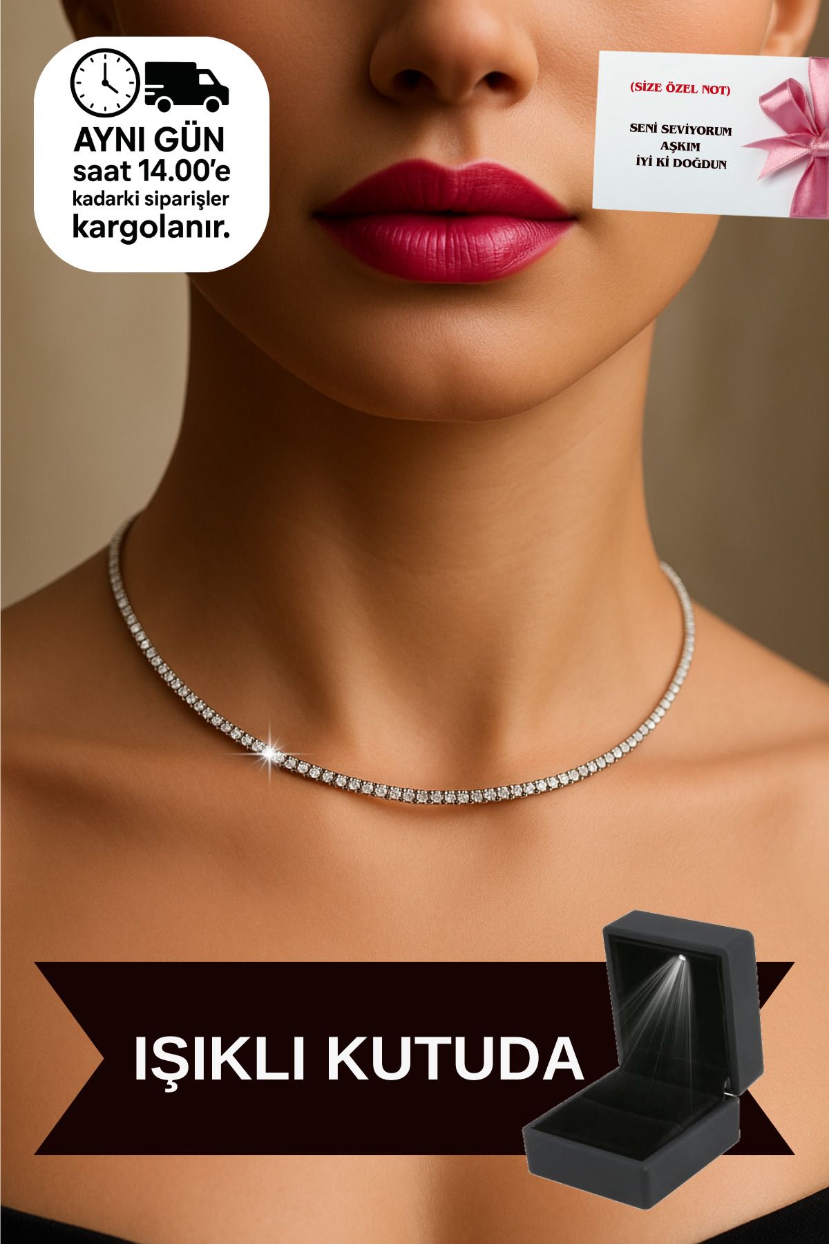 CARAT STONE IŞIKLI KUTUDA 925 AYAR GÜMÜŞ KADIN SU YOLU KOLYE